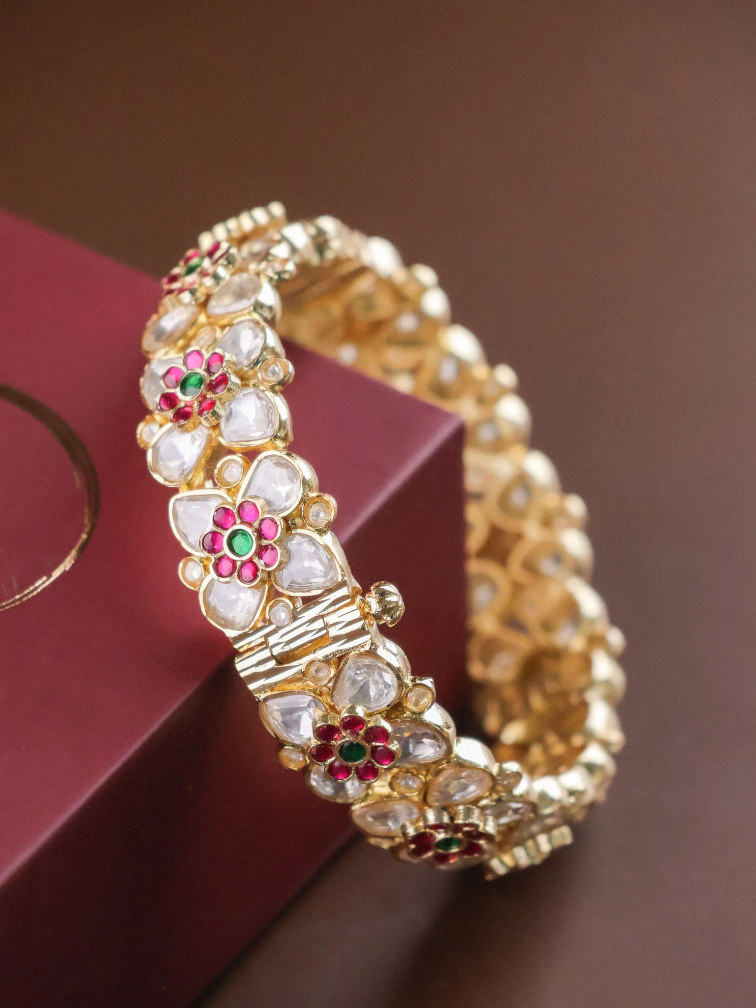 Floral Polki Indian Kada Openable - Image 2