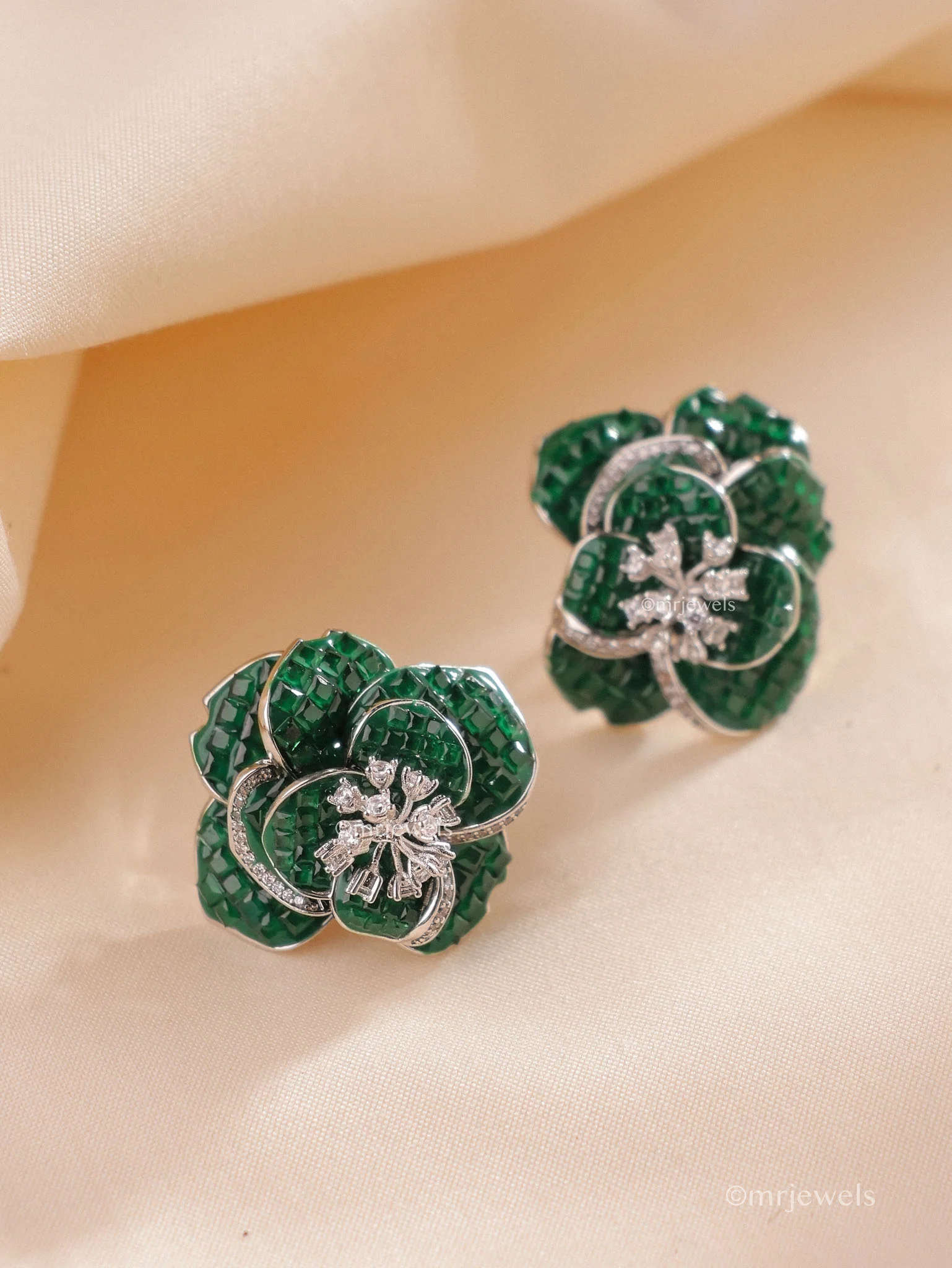 Floral Ruby American Diamond Earrings - Image 3
