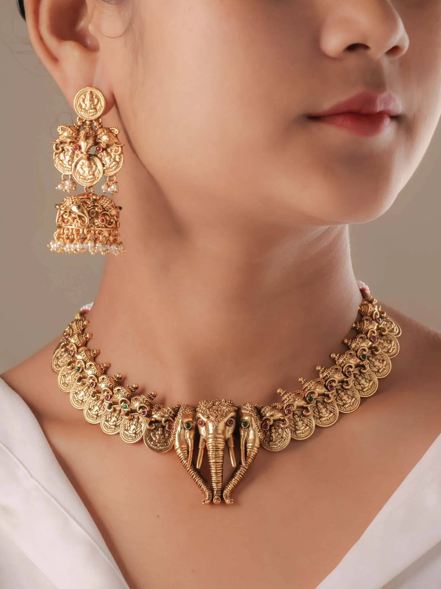 Gajraj Heritage Temple Coin Necklace Set