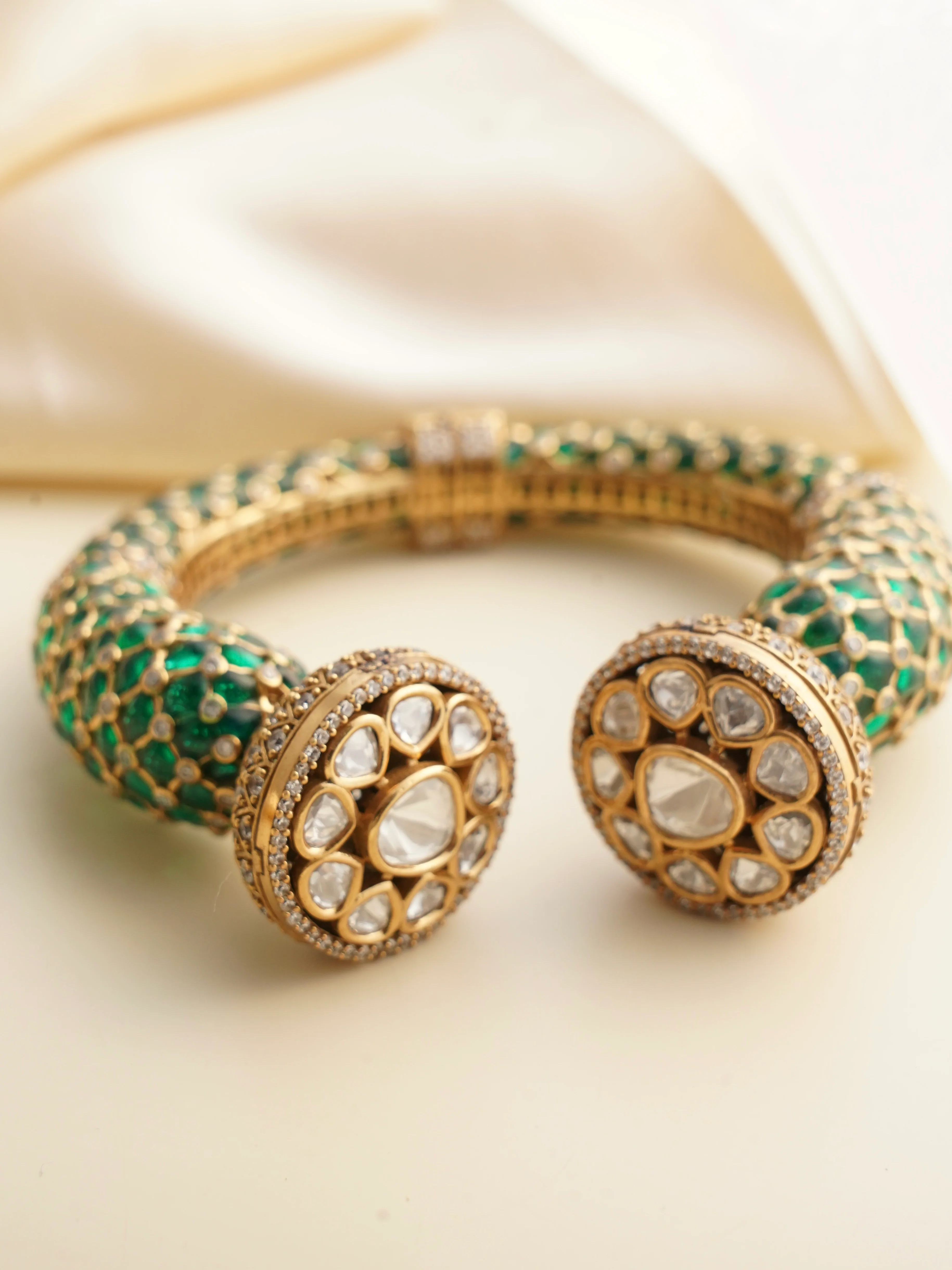Gold Finished Meenakari  Designer Statement Polki Kada - Image 3