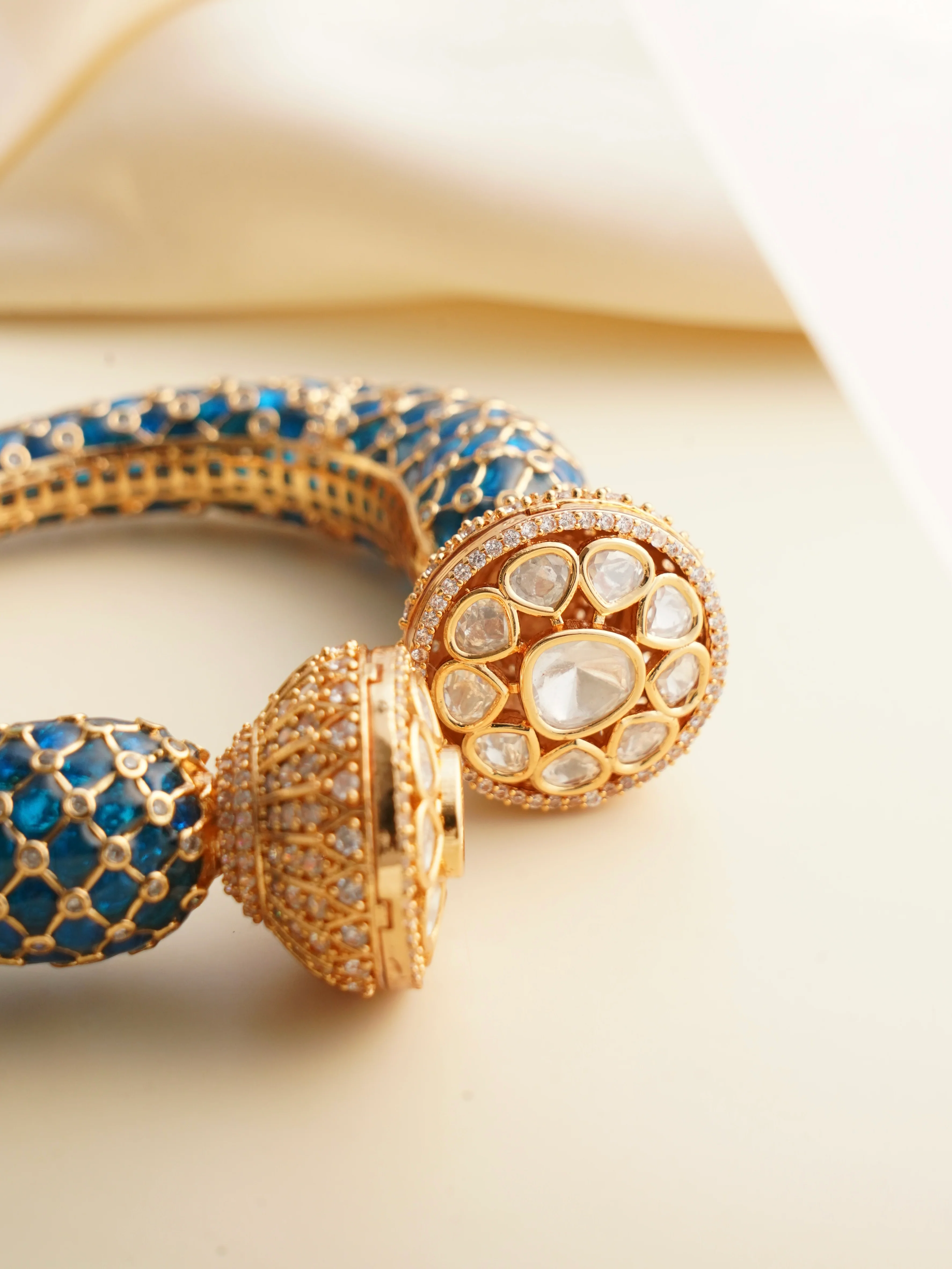 Gold Finished Meenakari  Designer Statement Polki Kada - Image 4
