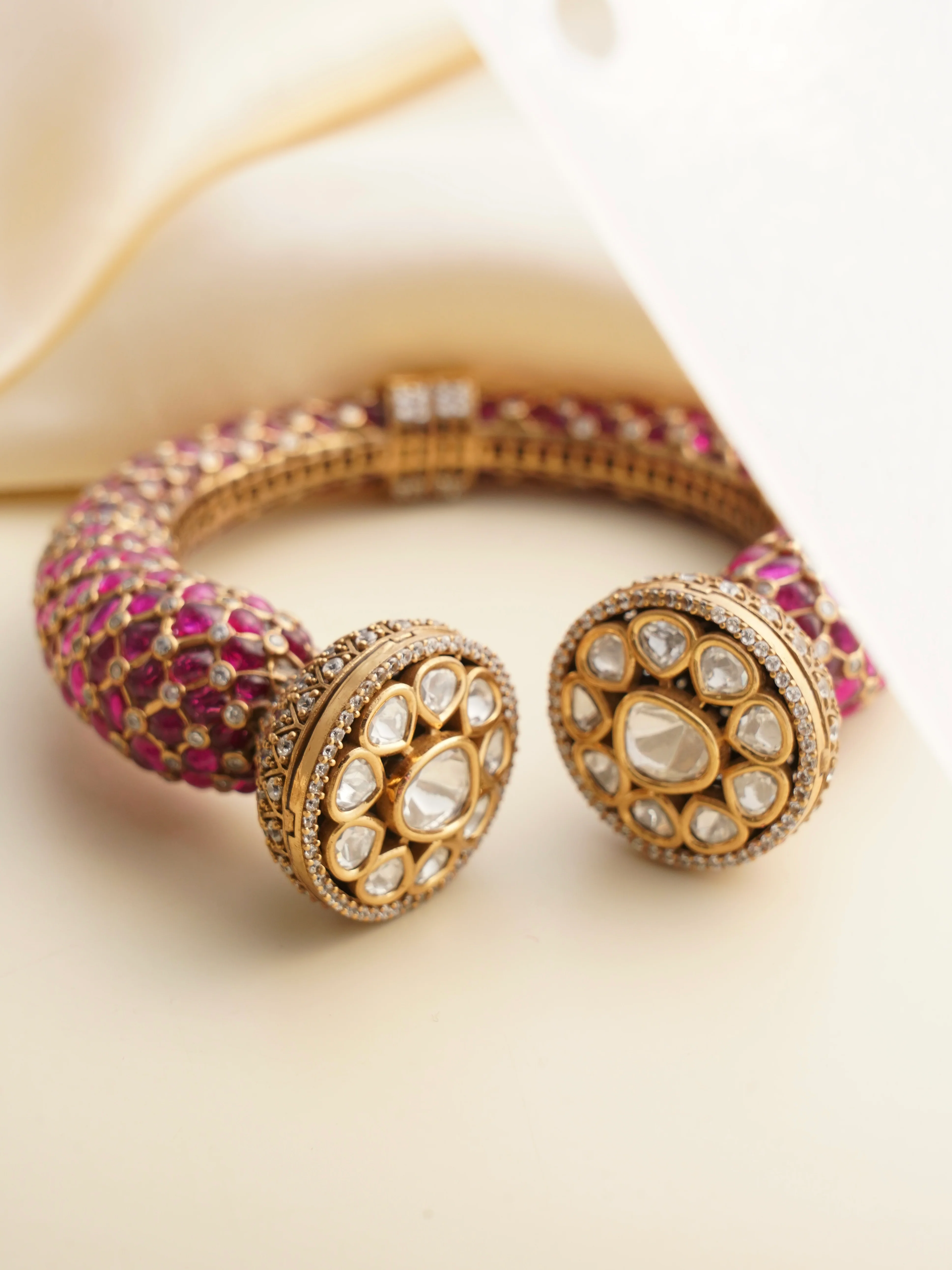 Gold Finished Meenakari  Designer Statement Polki Kada - Image 5