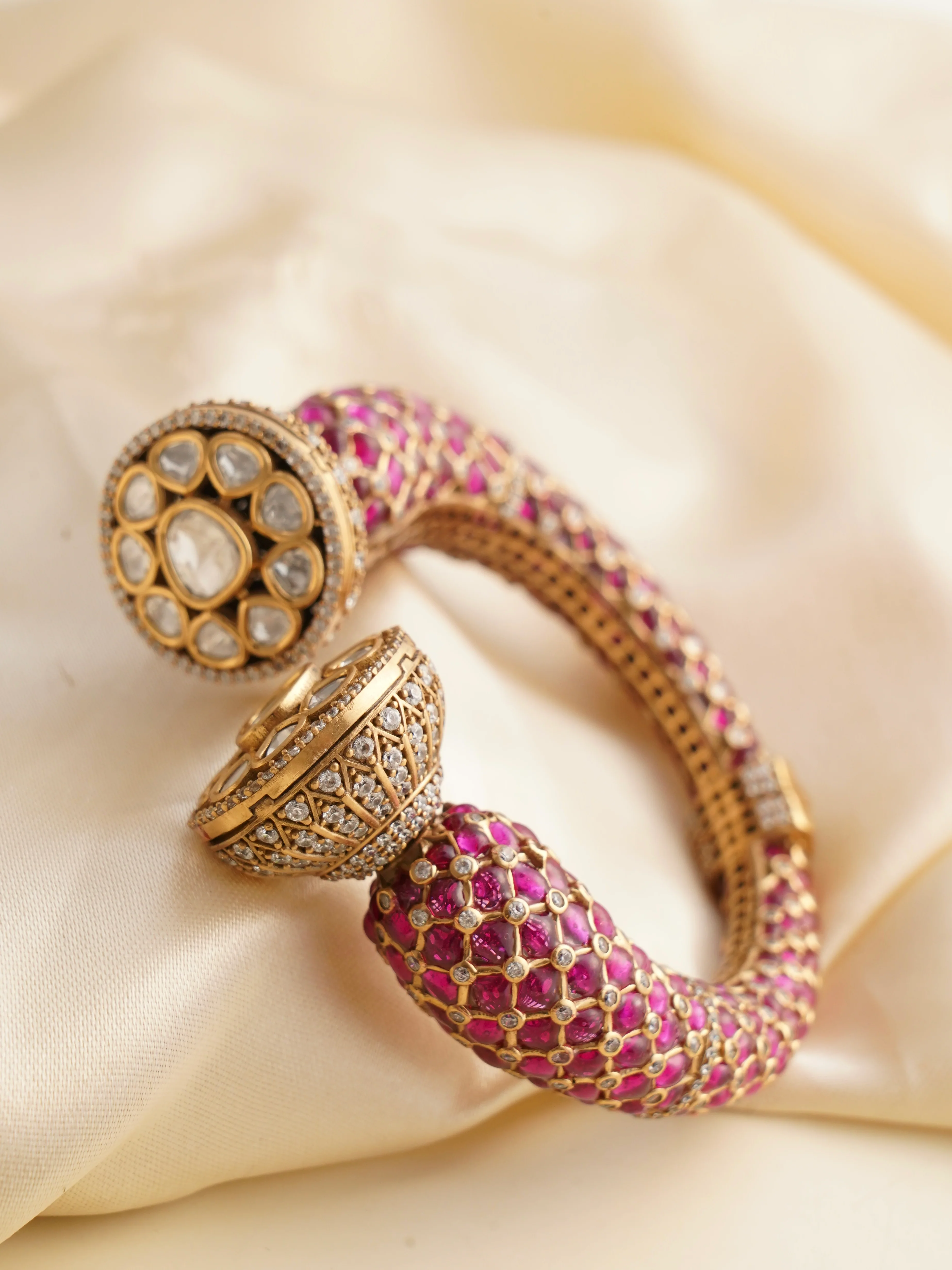 Gold Finished Meenakari  Designer Statement Polki Kada - Image 6