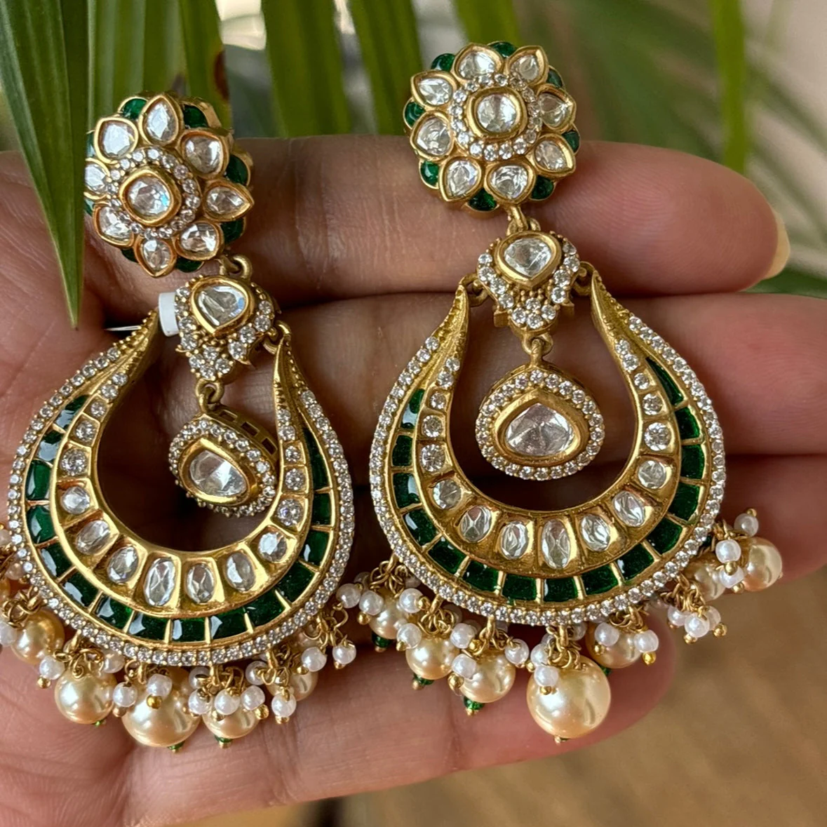 Gold-Plated Chandbalis Drop Kundan Earring - Image 3
