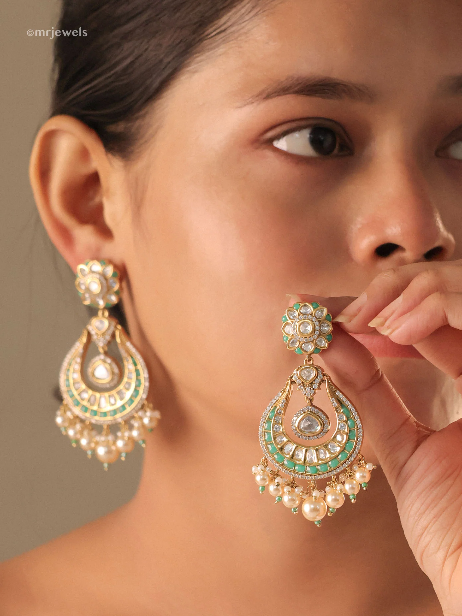 Gold-Plated Chandbalis Drop Kundan Earring - Image 4
