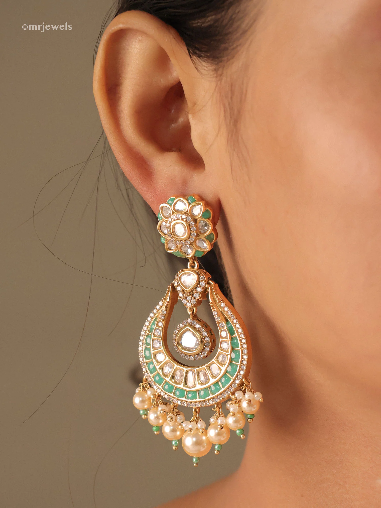 Gold-Plated Chandbalis Drop Kundan Earring - Image 5