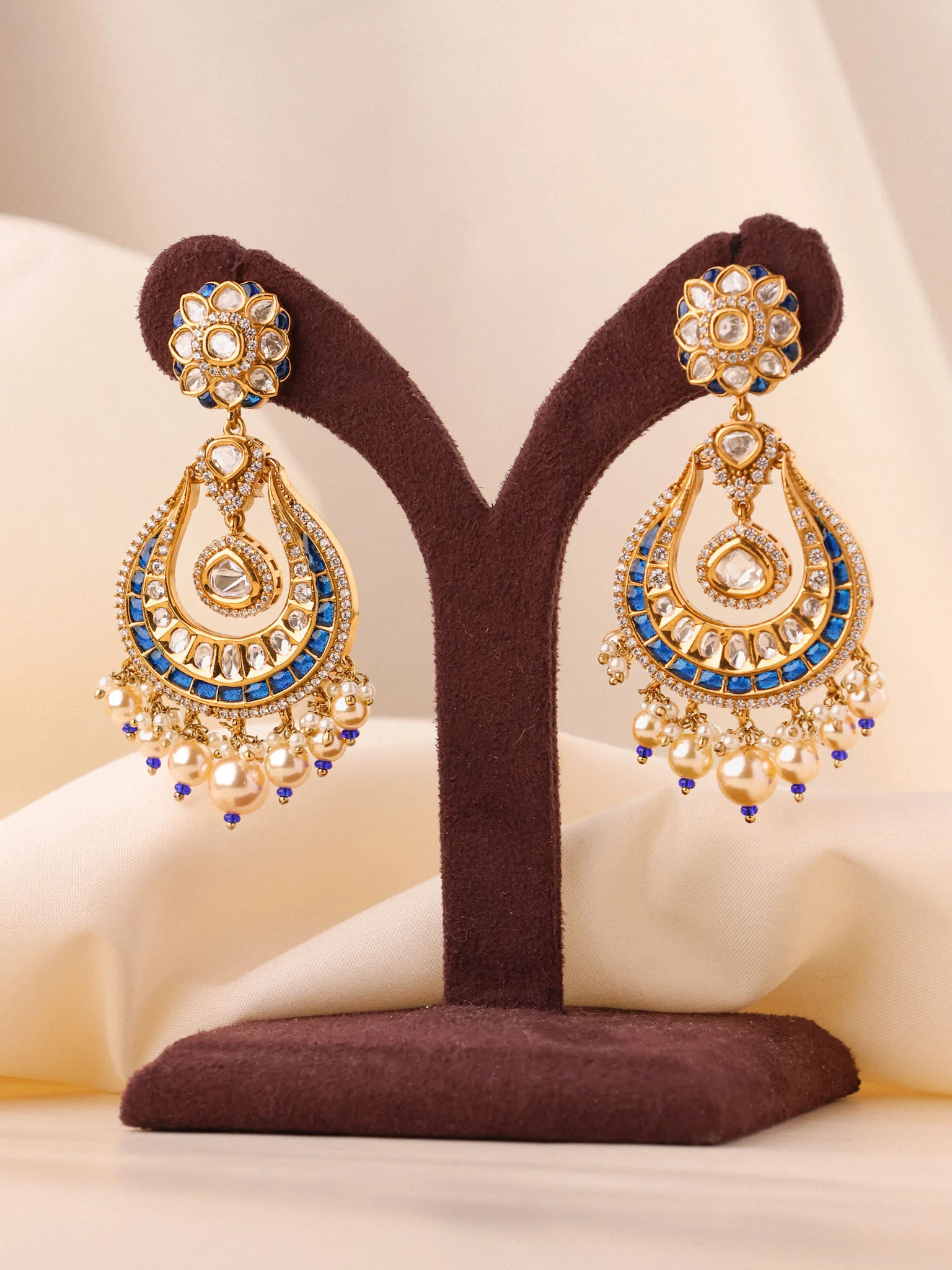 Gold-Plated Chandbalis Drop Kundan Earring - Image 6