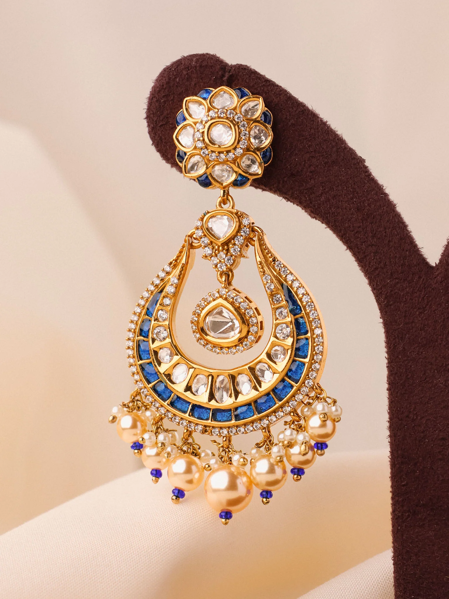 Gold-Plated Chandbalis Drop Kundan Earring - Image 7