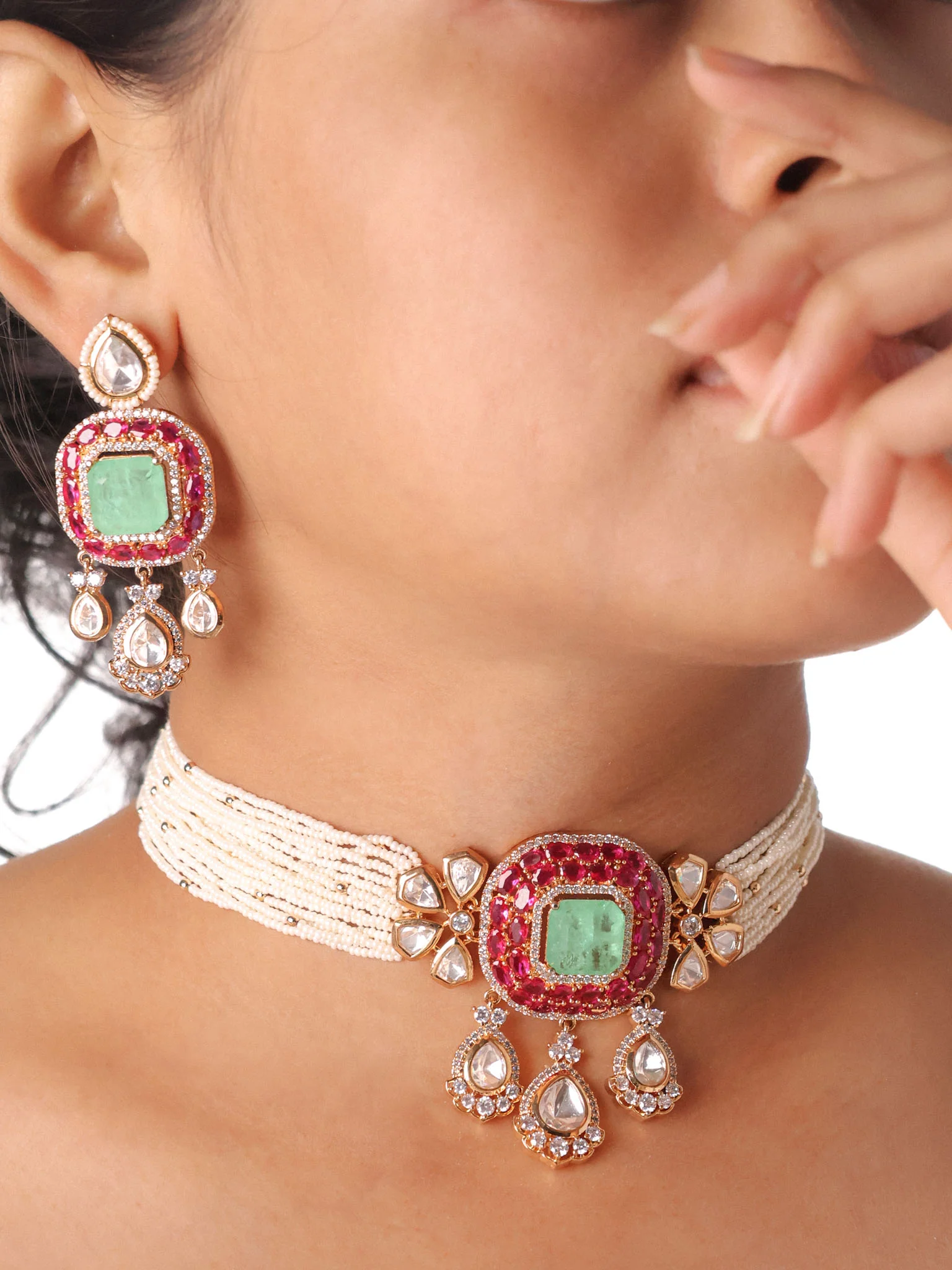 Gulabi Émeraude Jadau Choker Set - Image 4
