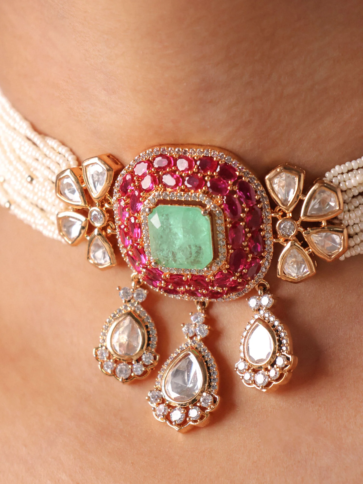 Gulabi Émeraude Jadau Choker Set - Image 5