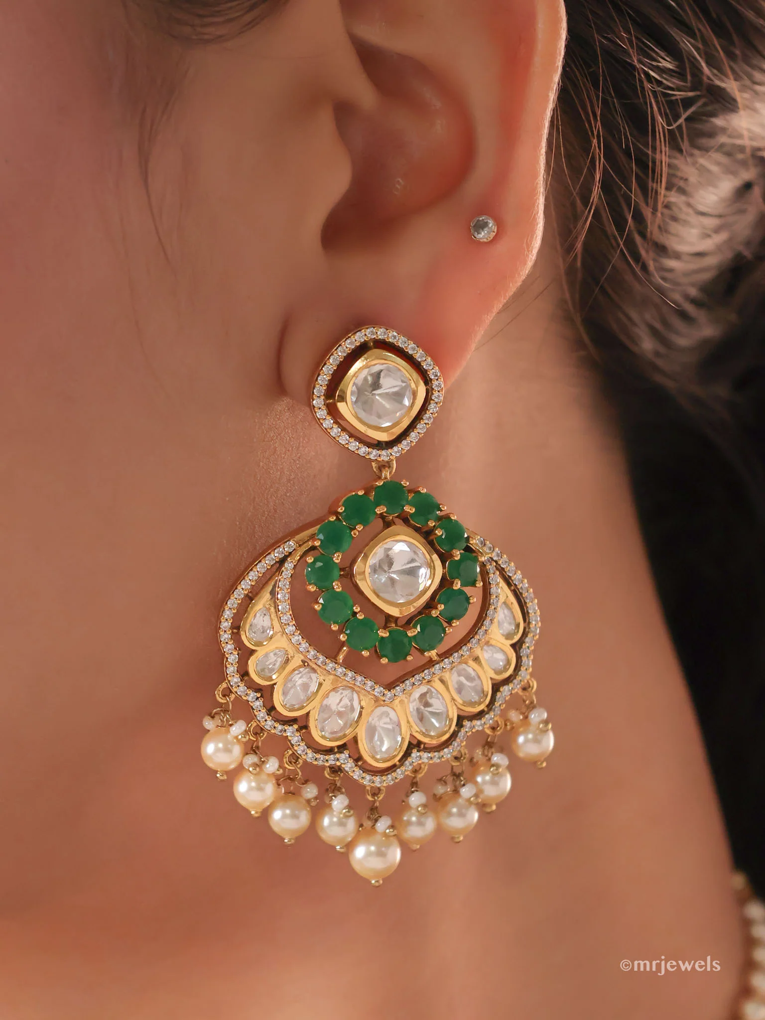 Gulabi Meenakari Polki Pearl Choker Set (with Earrings) - Image 5
