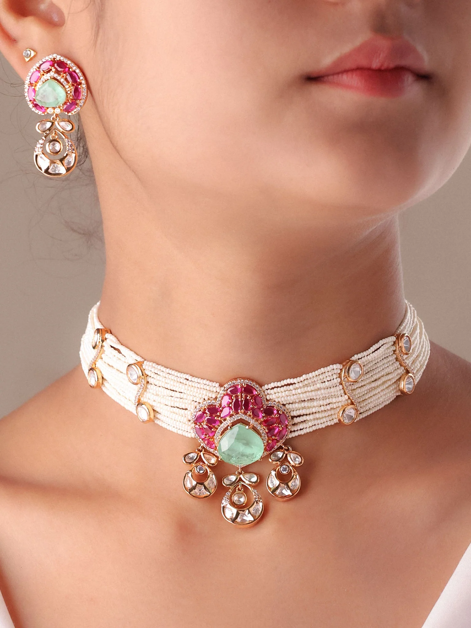 Gulbahar Mint Drop Pearl Choker Set
