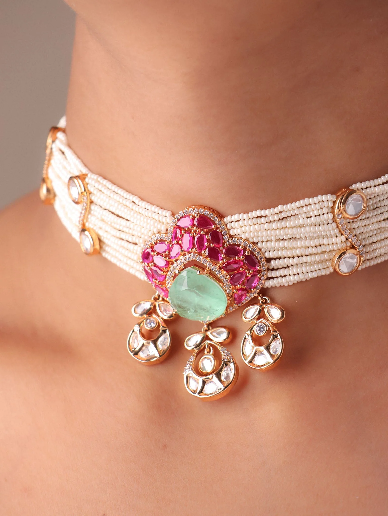 Gulbahar Mint Drop Pearl Choker Set - Image 2