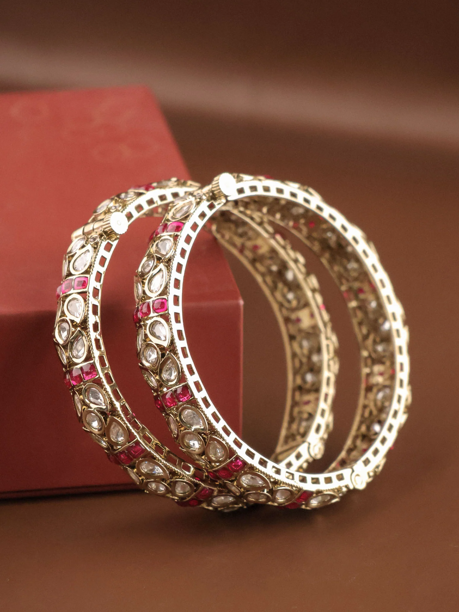 Gulzar Polki Ruby Bangles Openable