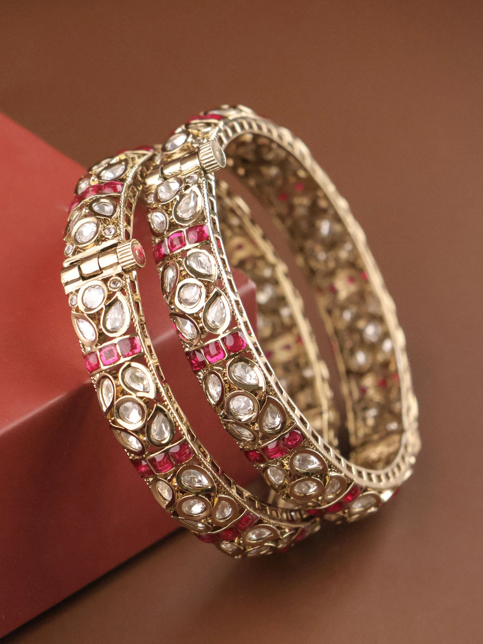 Gulzar Polki Ruby Bangles Openable - Image 3