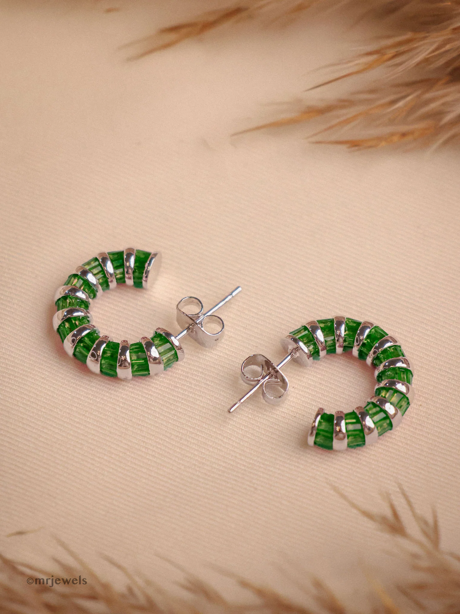 Half-Hoop Earrings in Sapphire, Emerald & Ruby Tones - Image 2