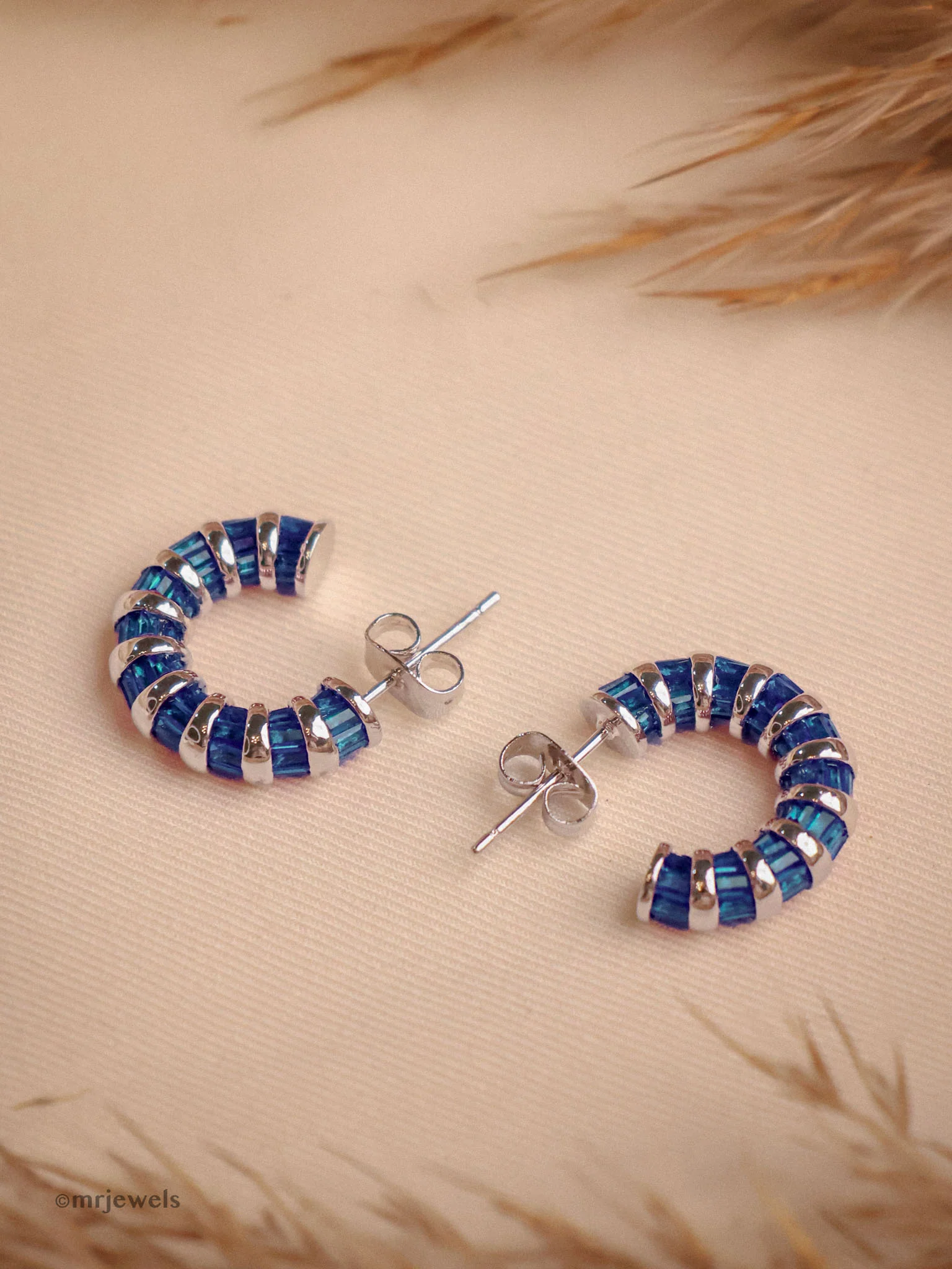 Half-Hoop Earrings in Sapphire, Emerald & Ruby Tones - Image 3