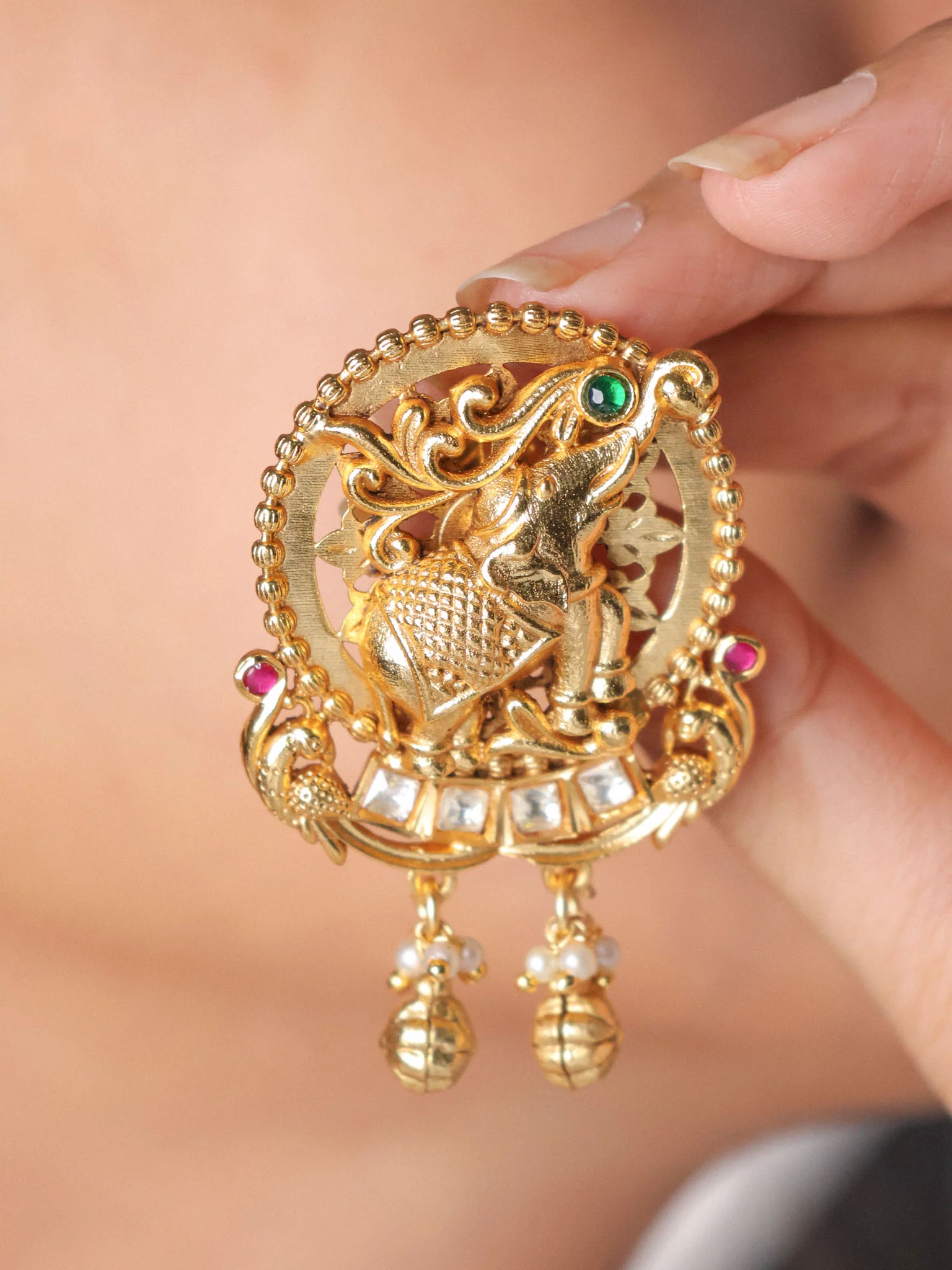 Handcrafted Gaja Temple Earrings - Image 2