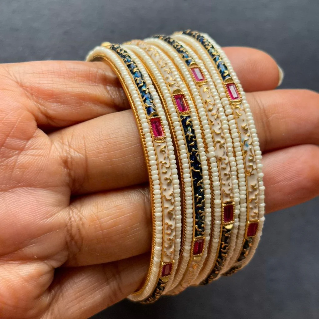 Heritage Charm Enamel Pearl Bangles - Image 3