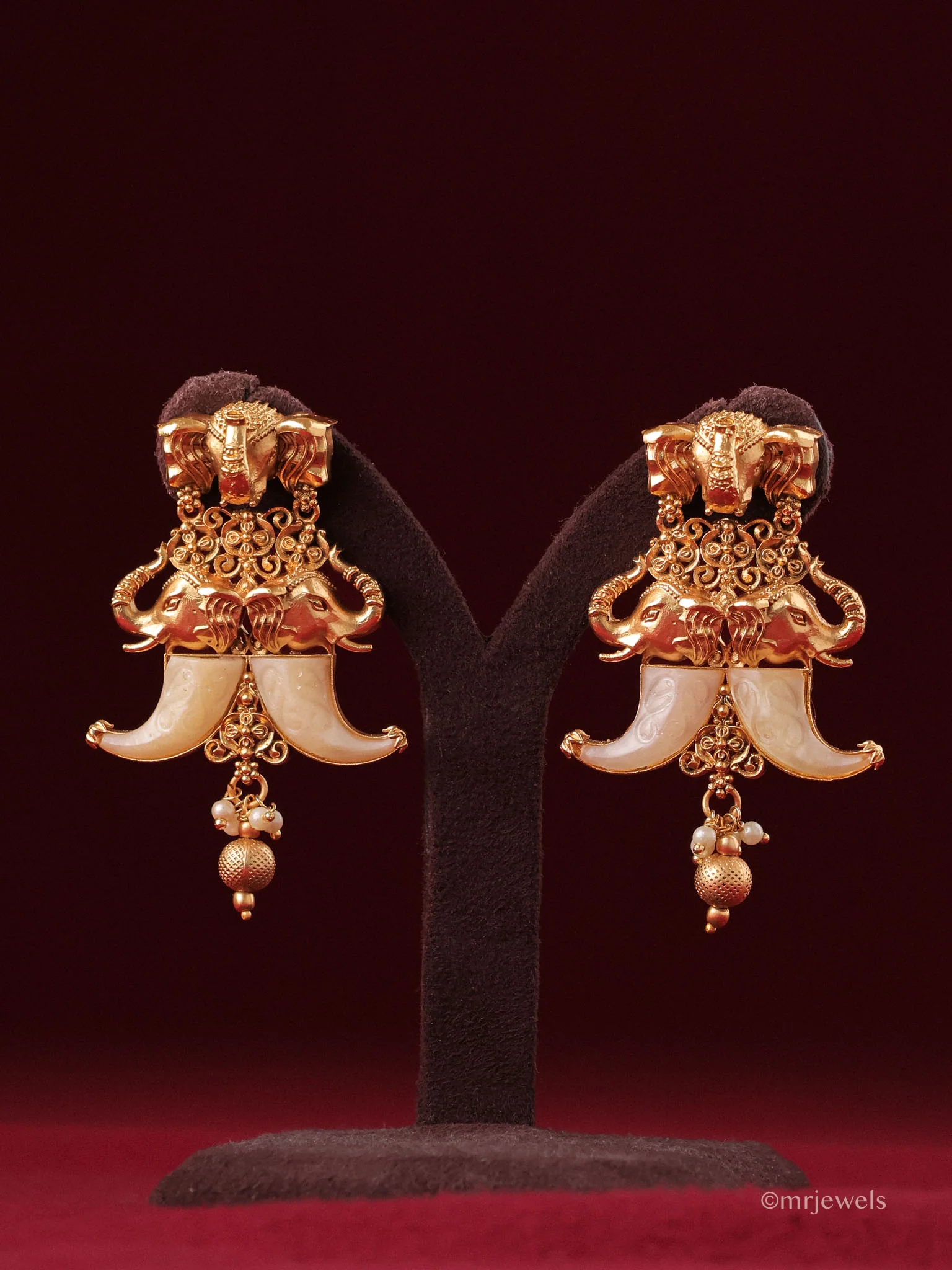 Heritage Elephant Pearl Drop Dangle Earrings