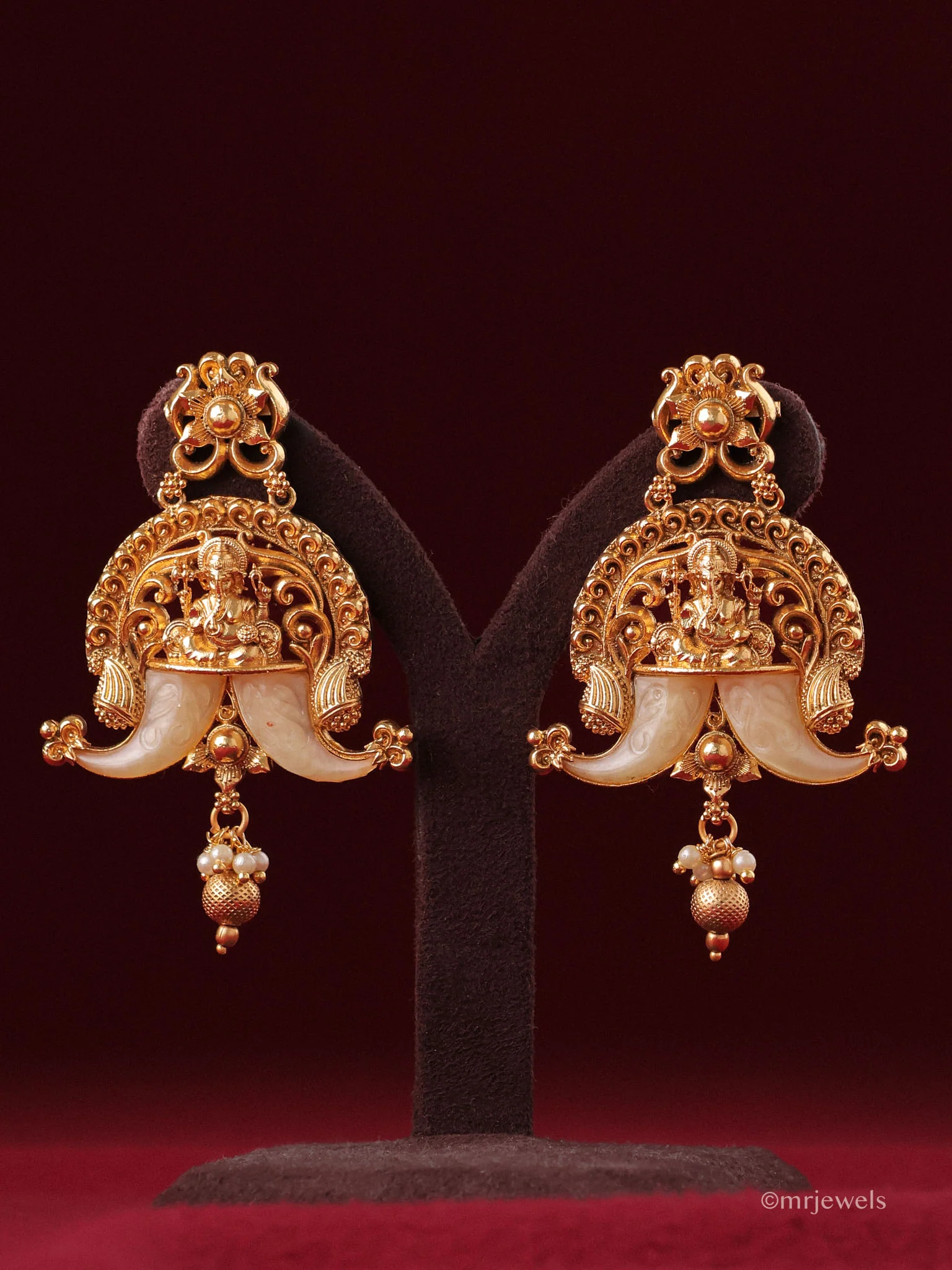 Heritage Elephant Pearl Drop Dangle Earrings - Image 2