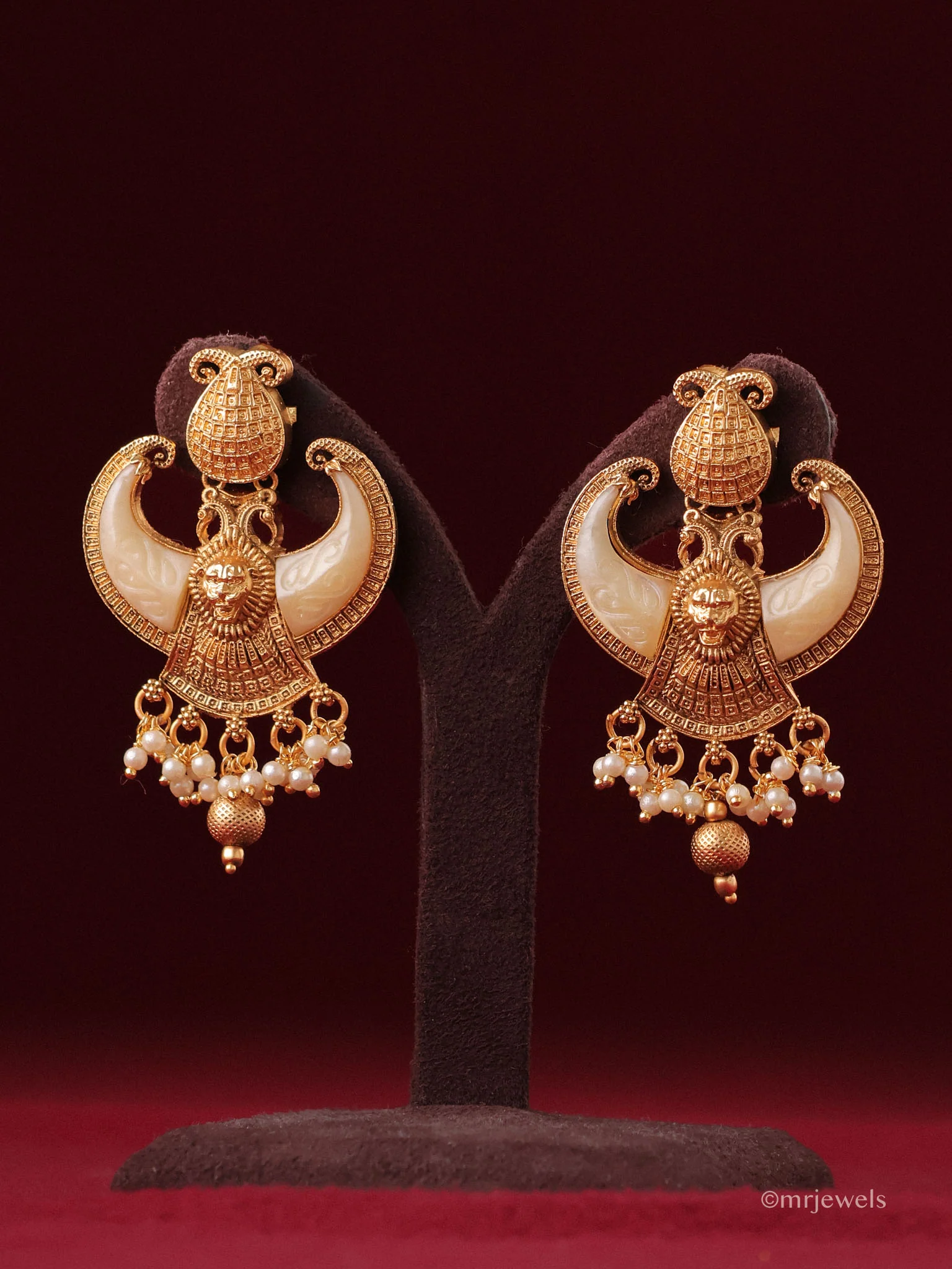 Heritage Elephant Pearl Drop Dangle Earrings - Image 3