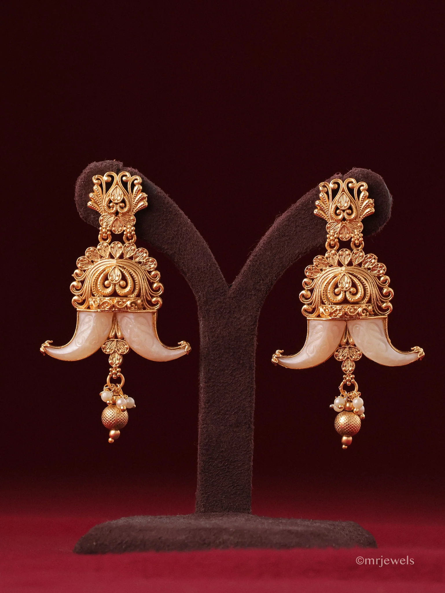 Heritage Elephant Pearl Drop Dangle Earrings - Image 4
