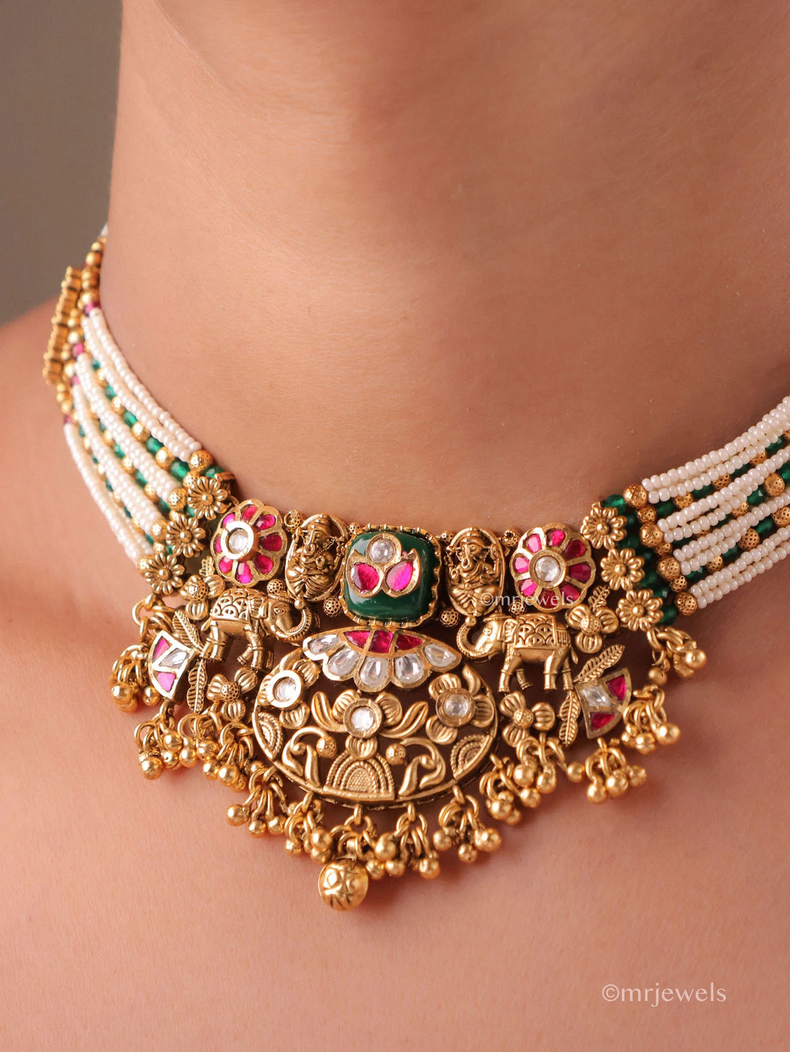 Heritage Kundan Pearl Necklace Set - Image 3