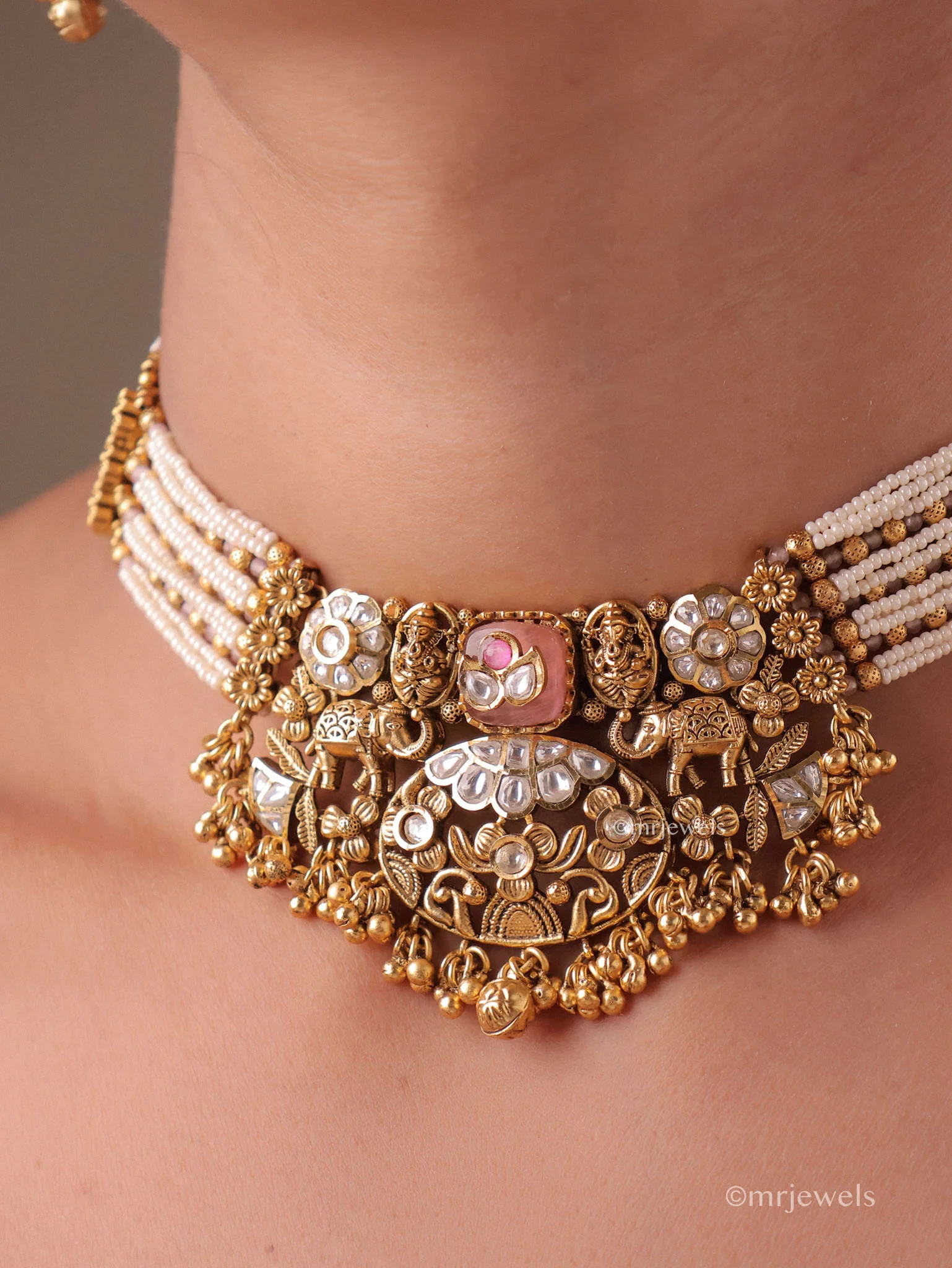 Heritage Kundan Pearl Necklace Set - Image 5