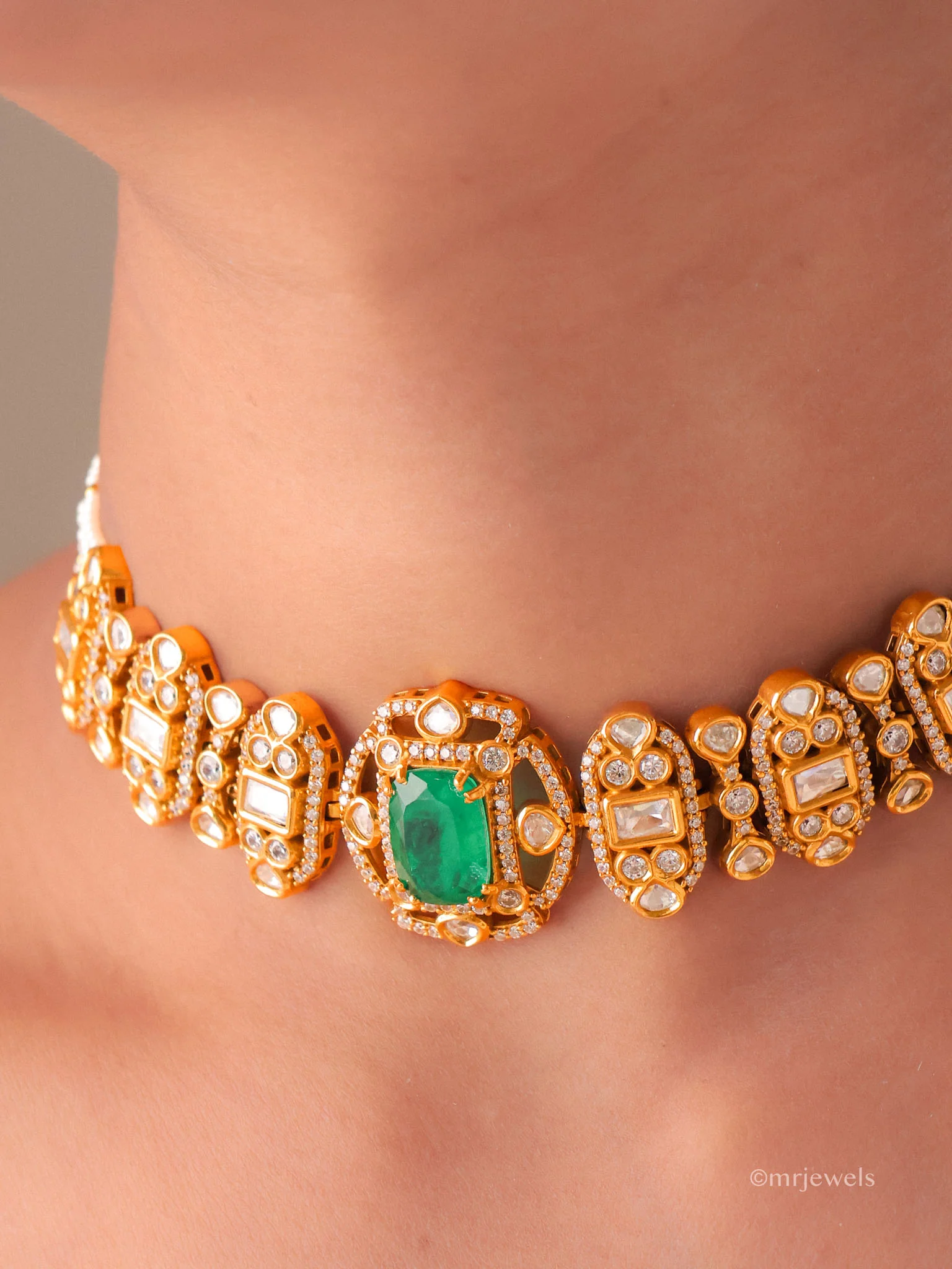 Heritage Pearl Polki Choker Set - Image 3