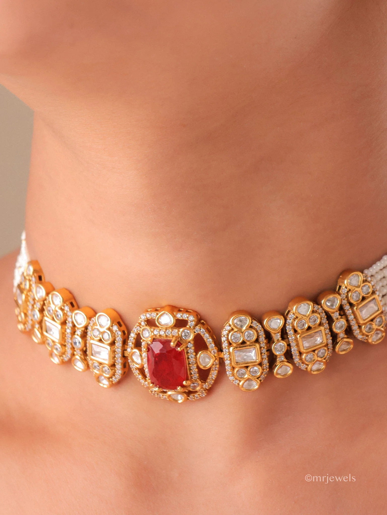 Heritage Pearl Polki Choker Set - Image 5