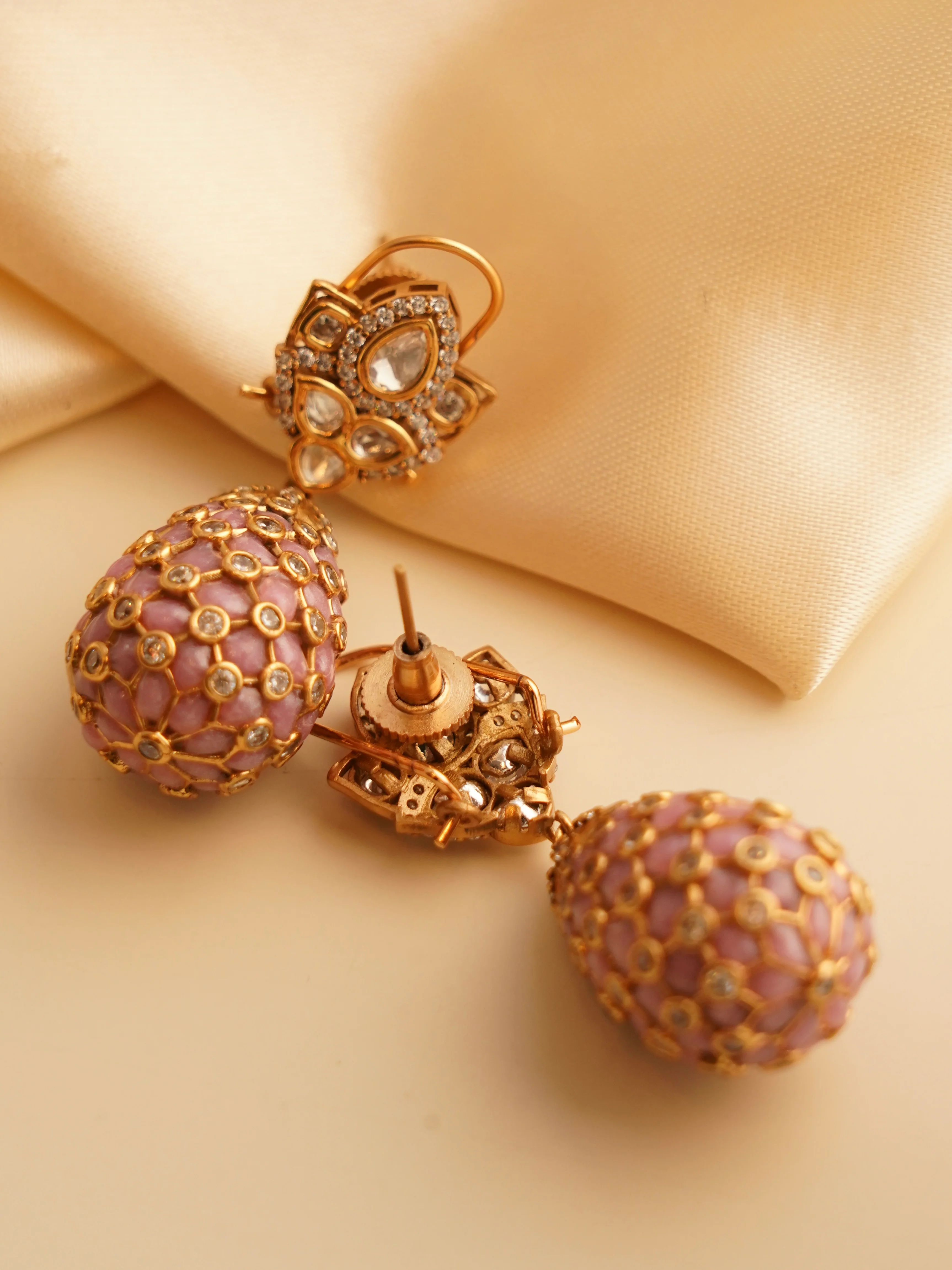 Gold Finish Indian Polki Droplet Earrings - Image 4