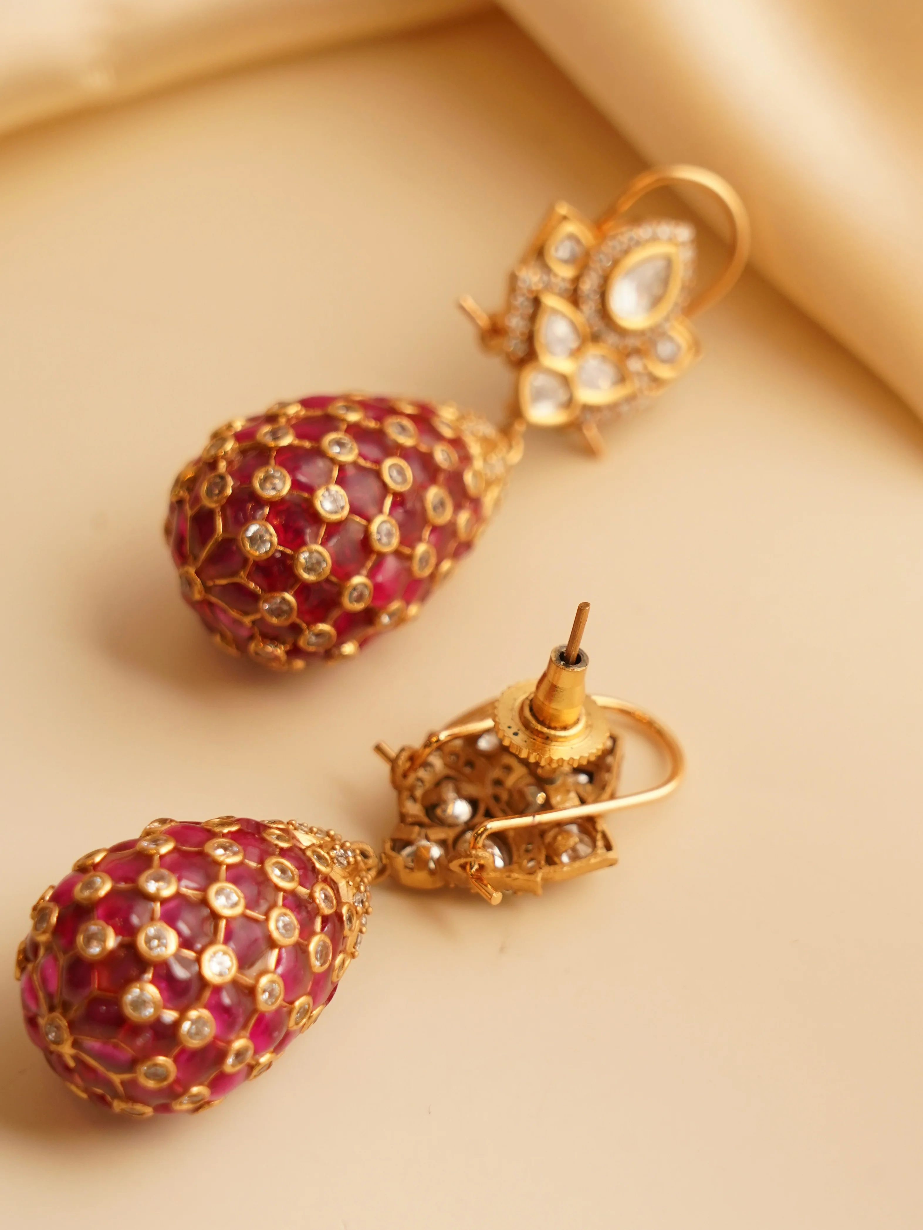 Gold Finish Indian Polki Droplet Earrings - Image 8