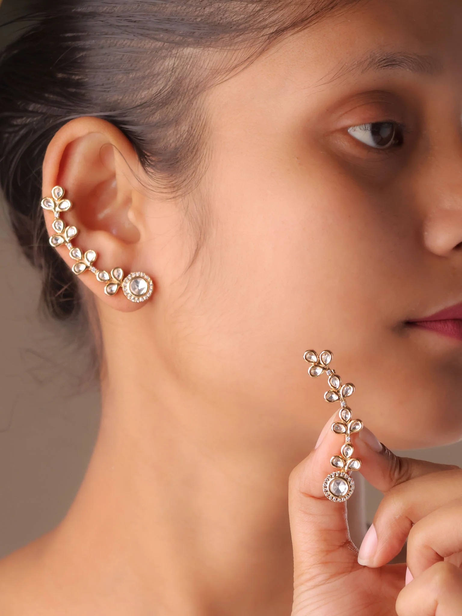 Iraaya Polki Leaf Ear Cuff (Non-Piercing)