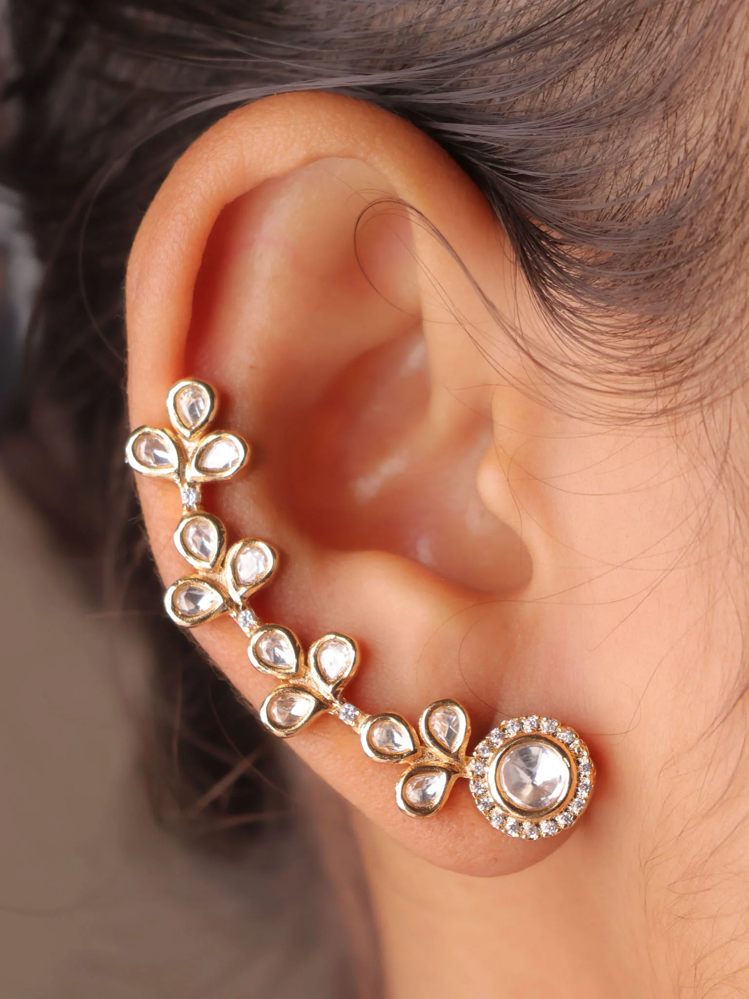 Iraaya Polki Leaf Ear Cuff (Non-Piercing) - Image 2