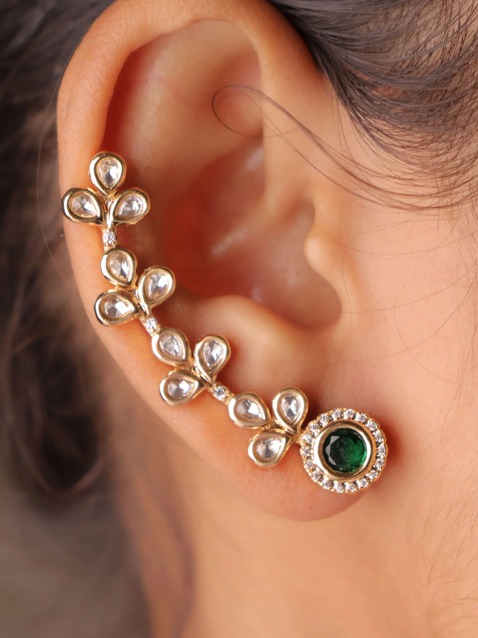 Iraaya Polki Leaf Ear Cuff (Non-Piercing) - Image 3