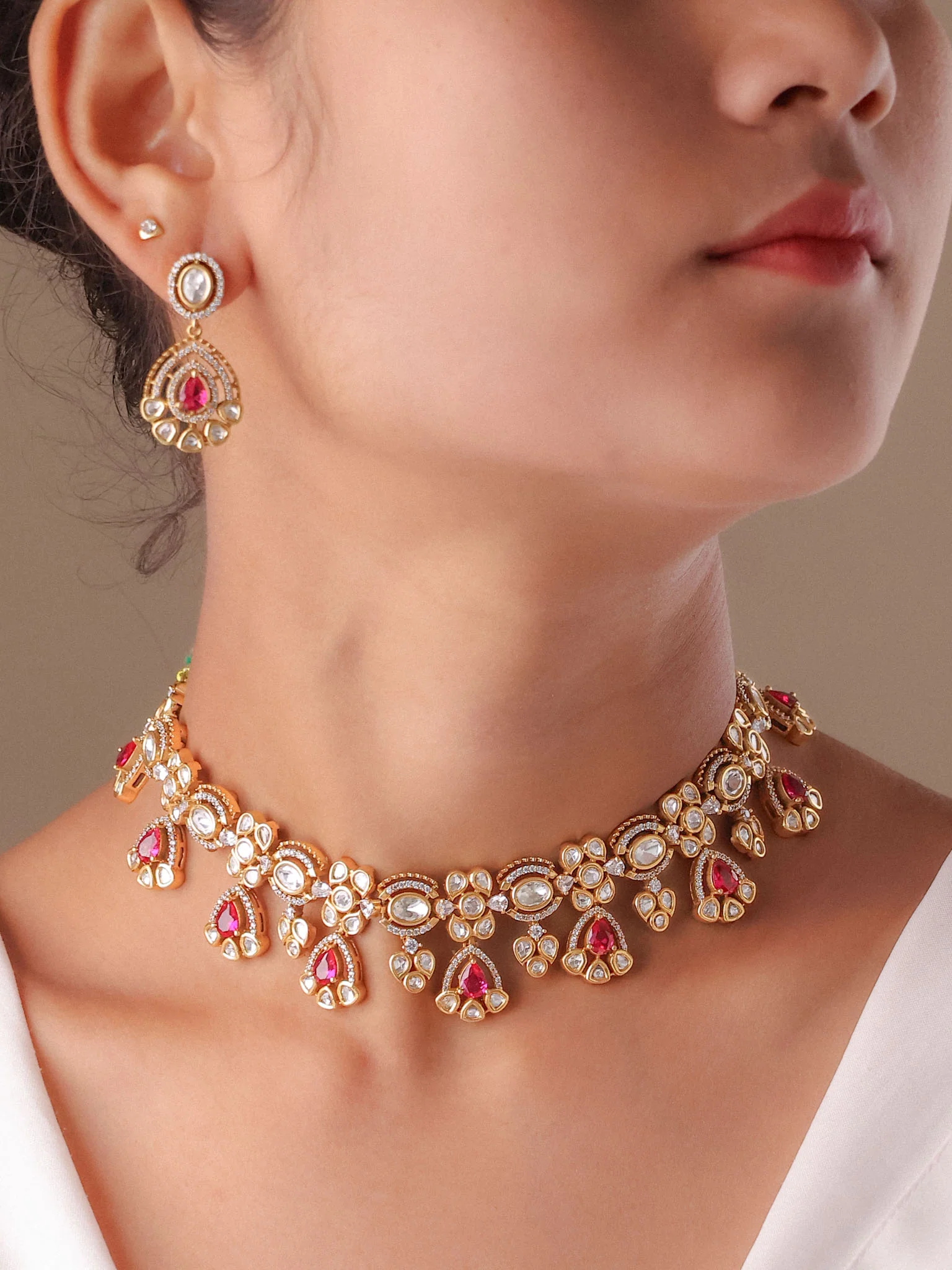 Ishani Kundan Polki Floral Necklace Set