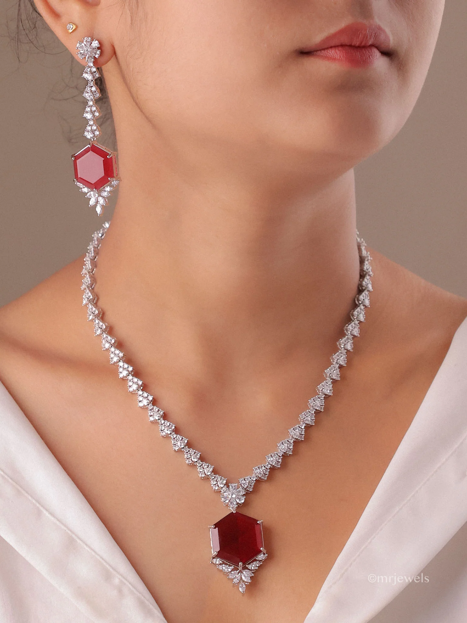 Ishani Statement American Diamond Necklace Set