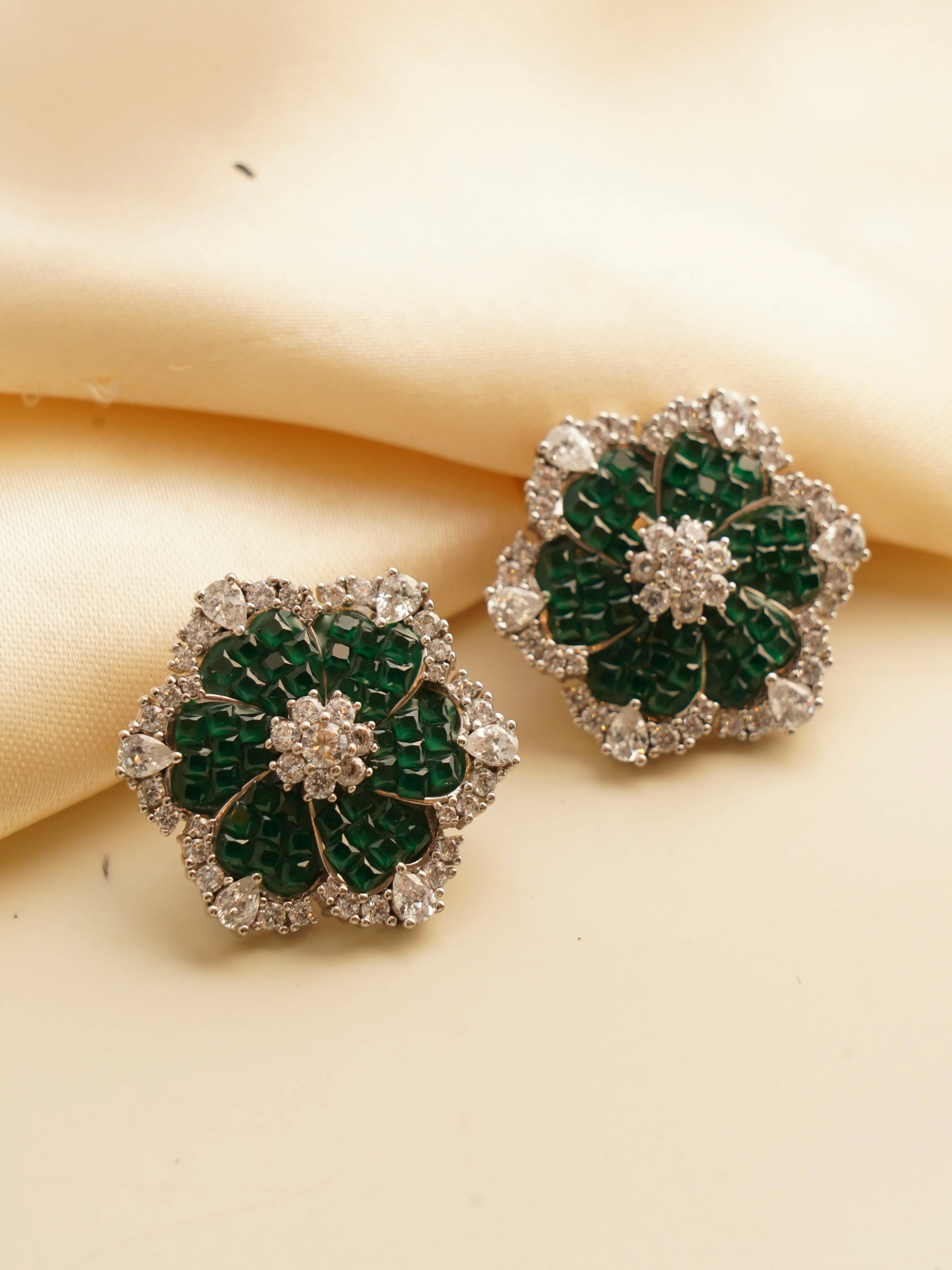 Luxe Emerald Ruby Invisible Setting Diamond earrings - Image 2