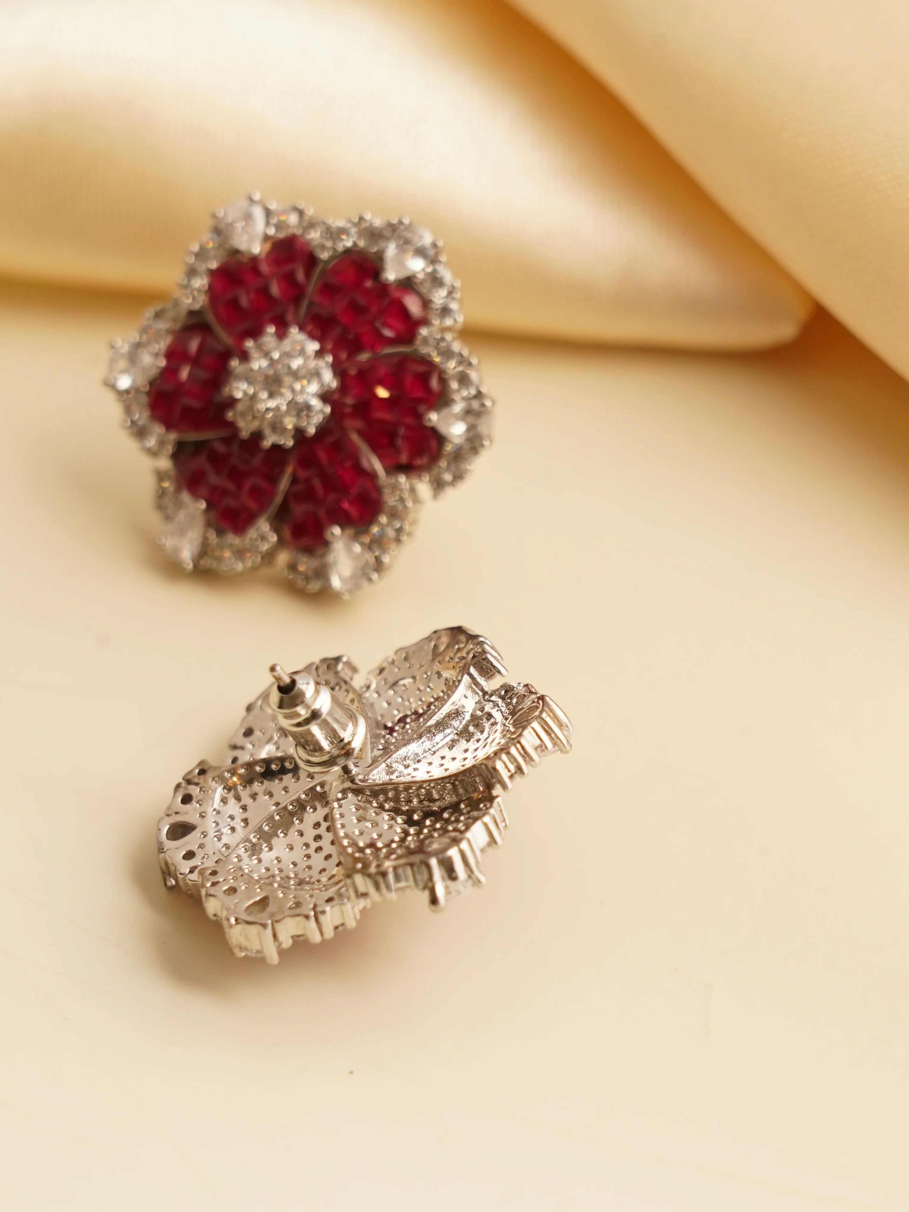 Luxe Emerald Ruby Invisible Setting Diamond earrings - Image 3