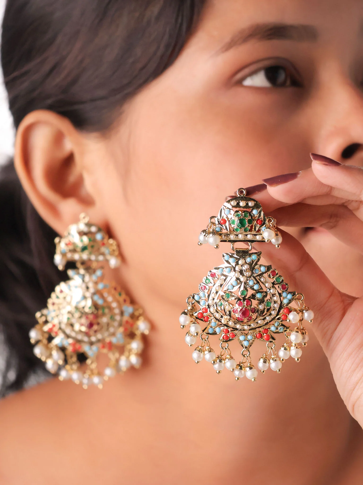 Jadau Navrattan Earrings
