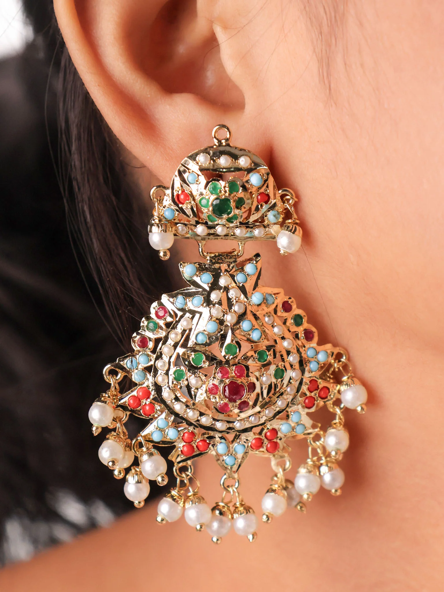Jadau Navrattan Earrings - Image 2