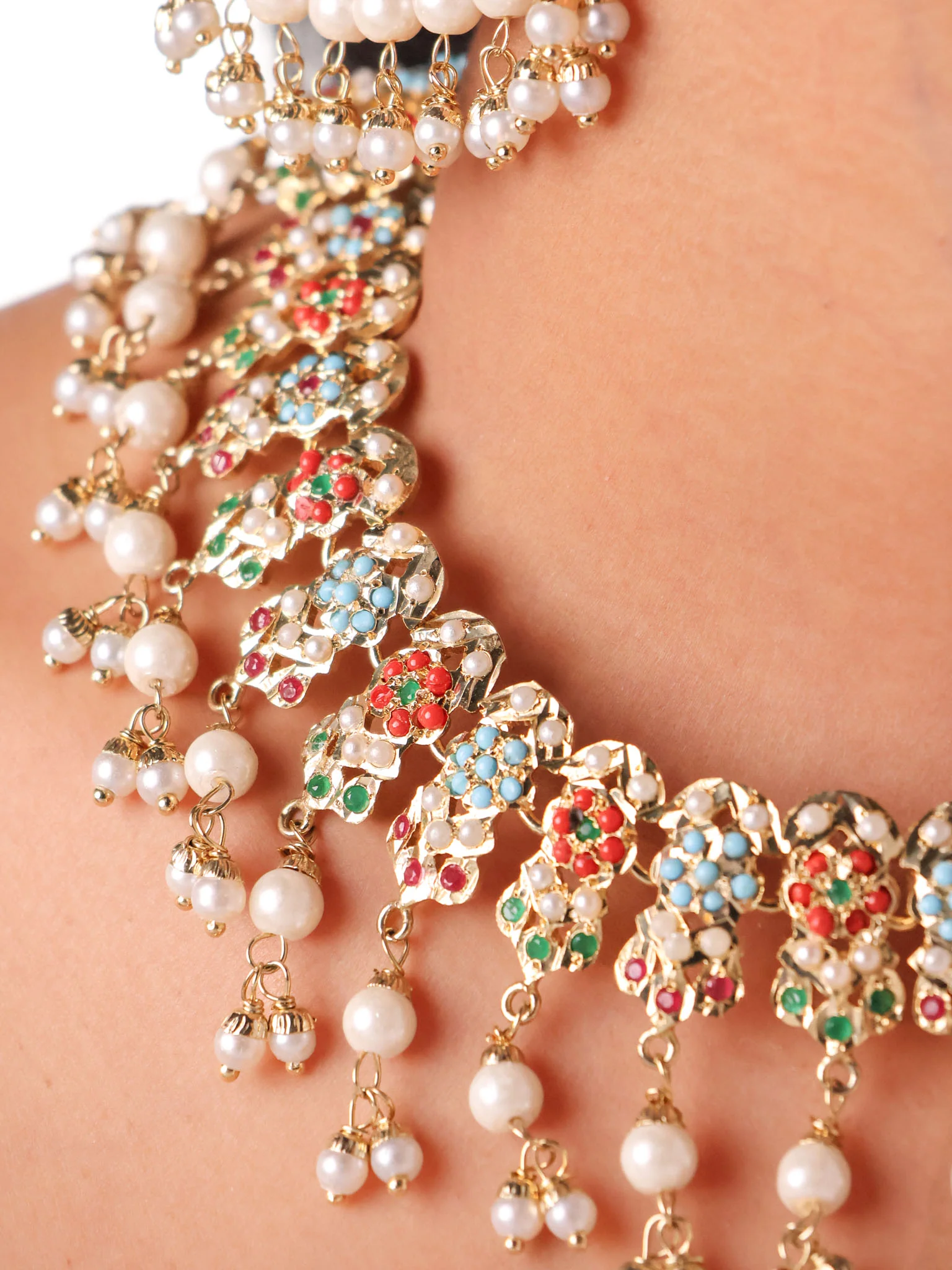 Jadau Navrattan Necklace Set - Image 2