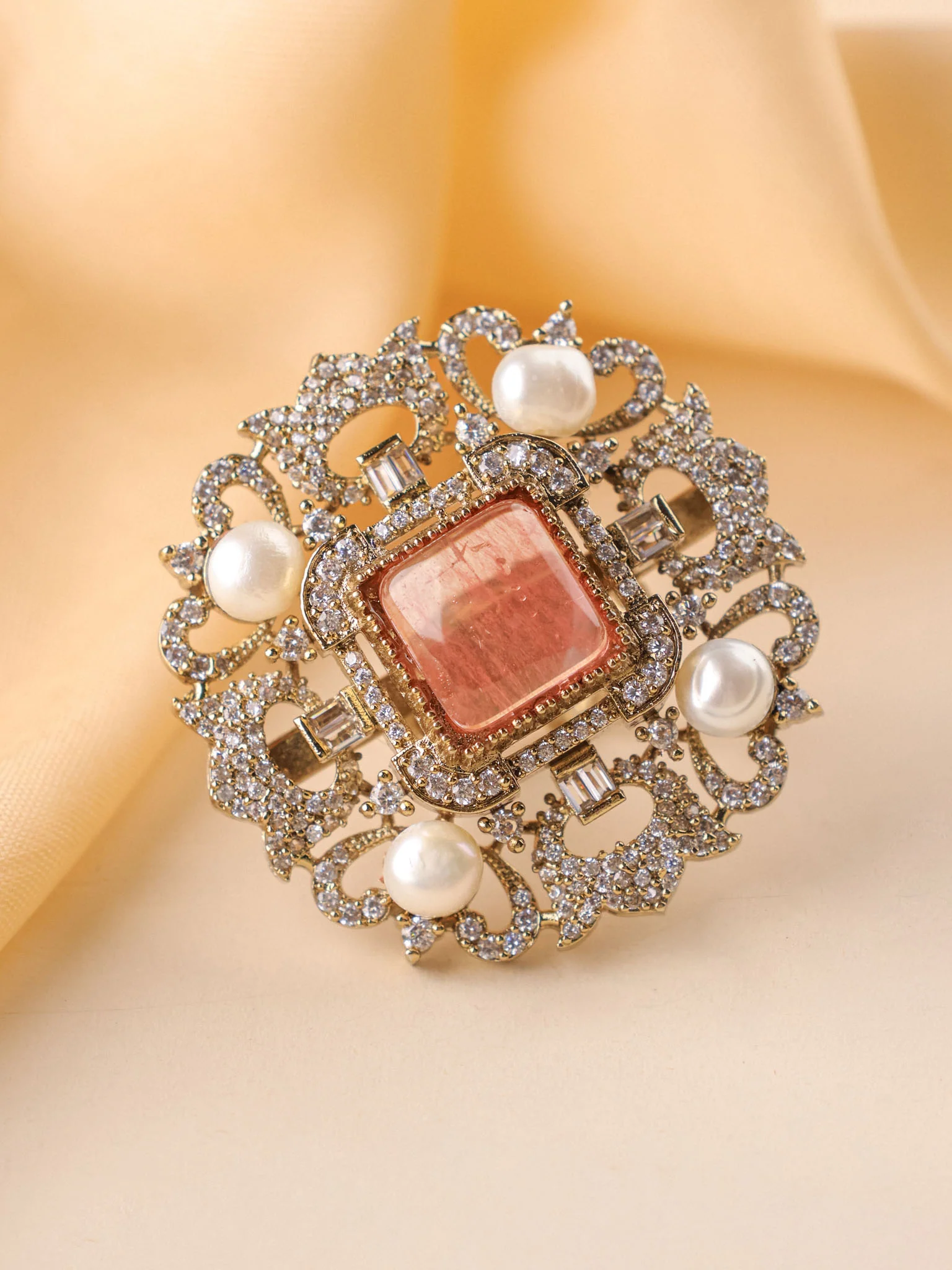 Jaipur Royale Square Polki Pearl Cocktail Ring - Image 2
