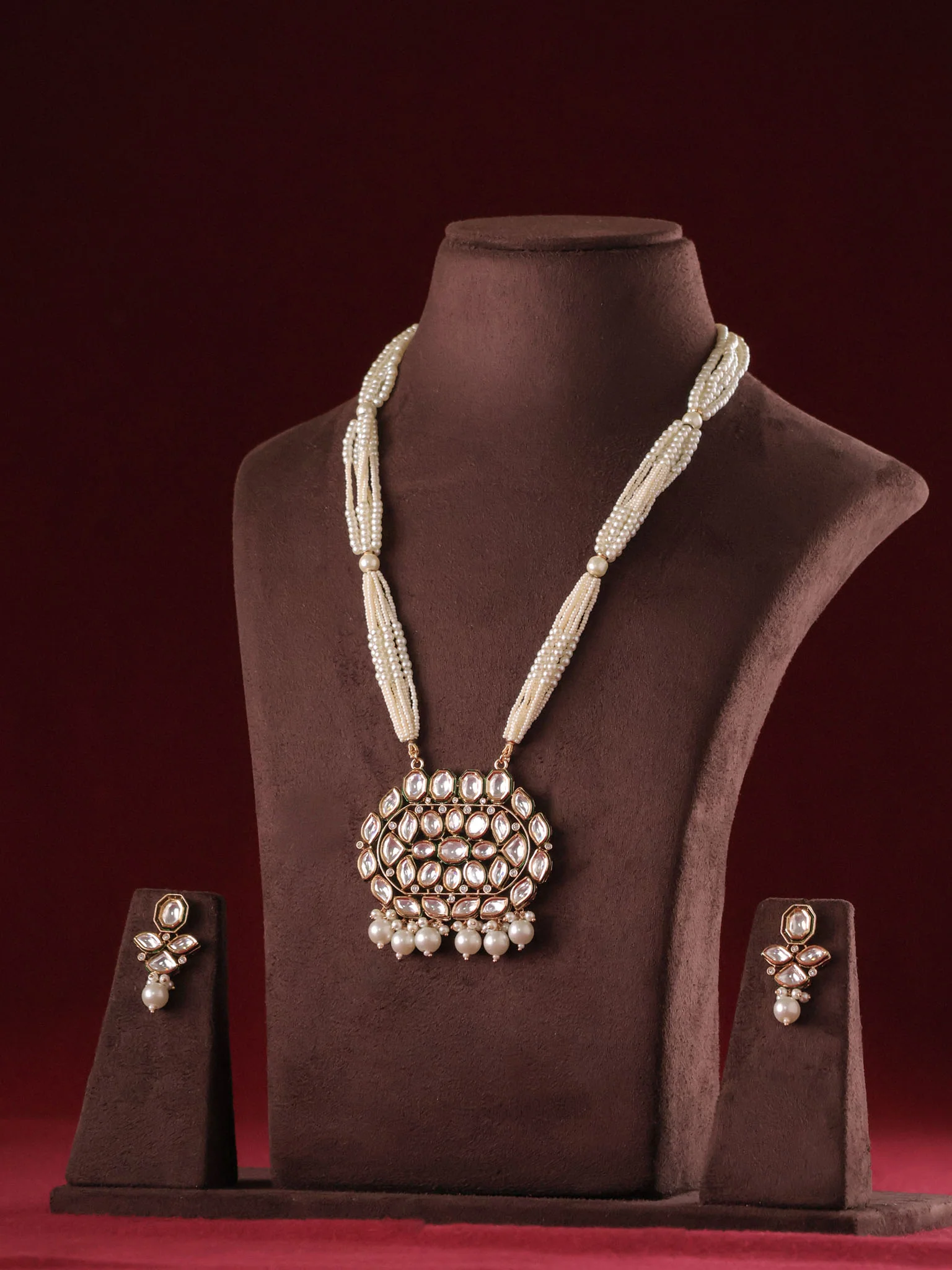 Jharna Polki Pearl Pendant Set
