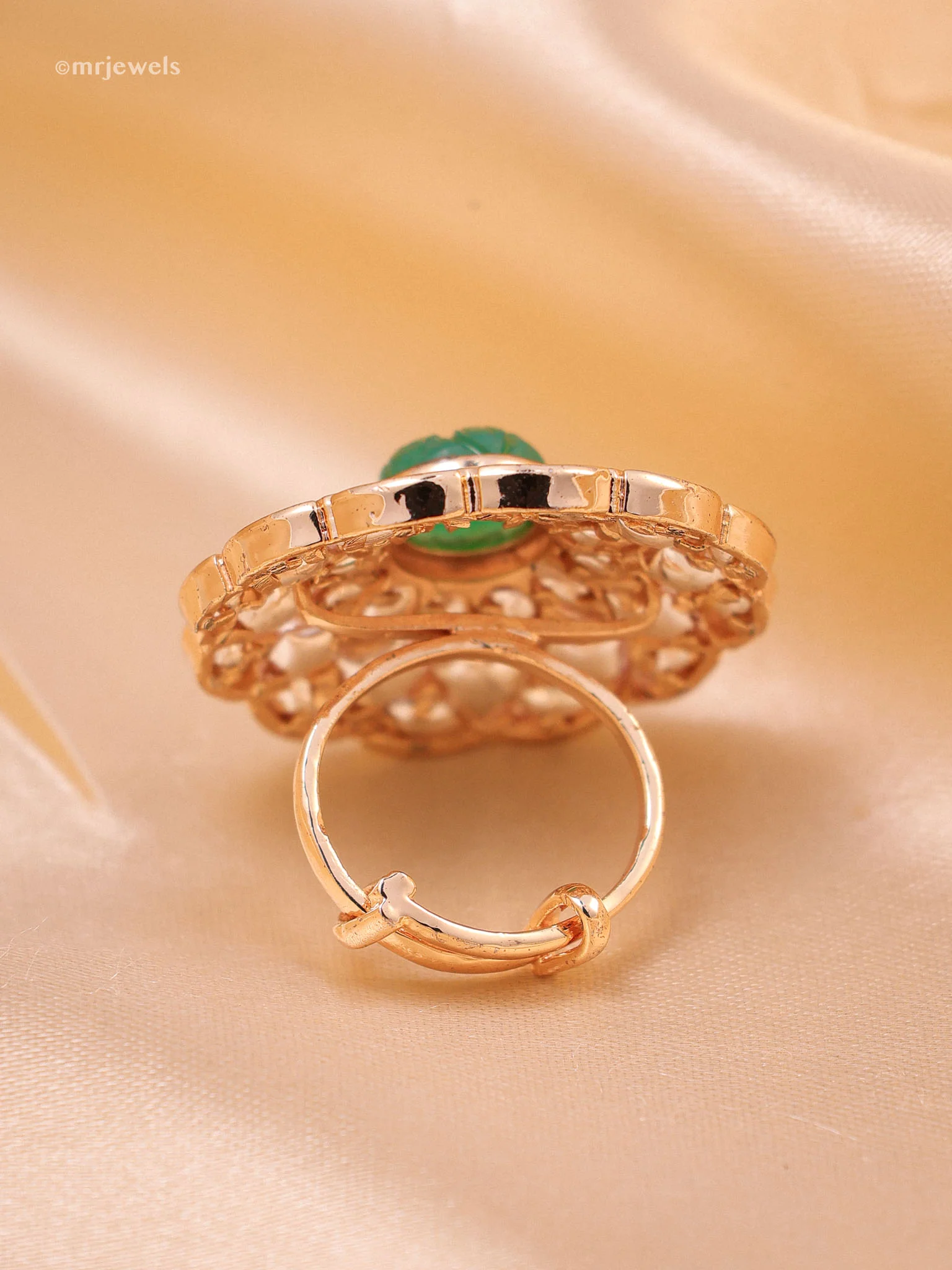 Jharokha Carved Gem Polki Ring (Adjustable) - Image 3