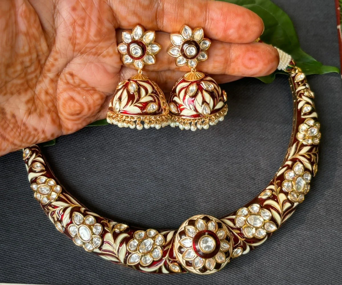 Kajol Inspired Meenakari hasli with matching jhumki - Image 4