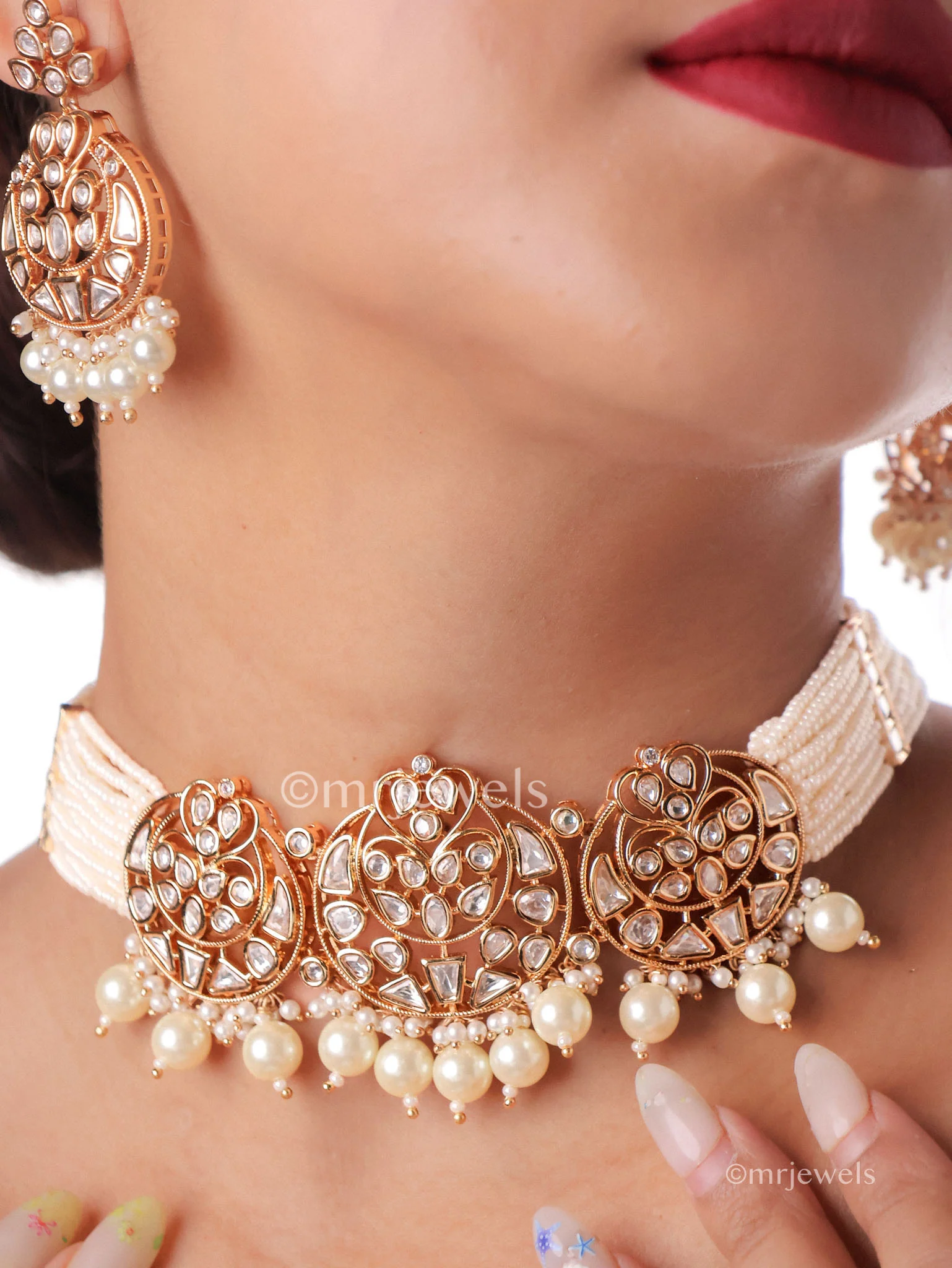 Kiara Polki Pearl Drop Choker Set - Image 2