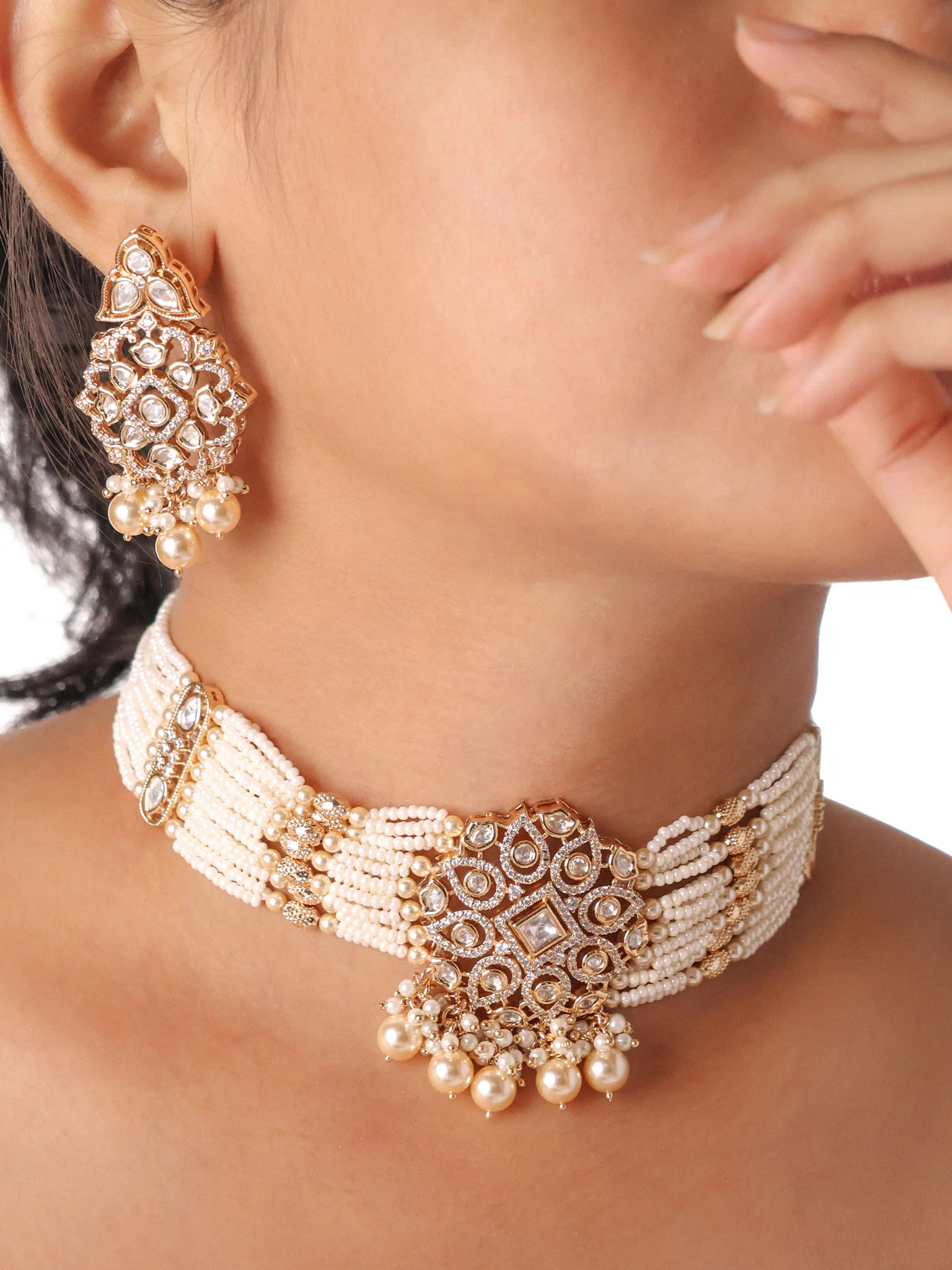 Kiara Statement Pearl Polki Choker Set