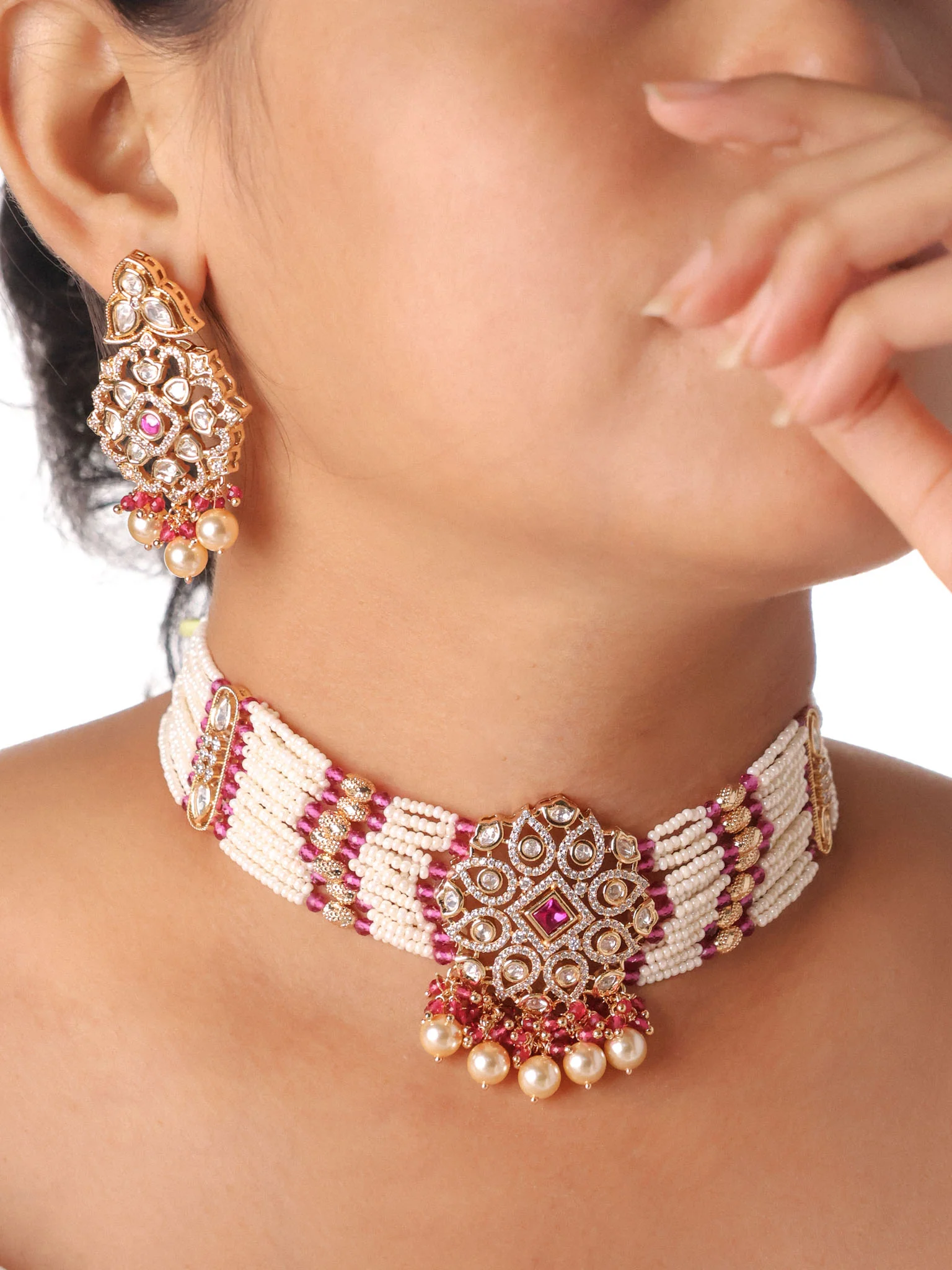 Kiara Statement Pearl Polki Choker Set - Image 4